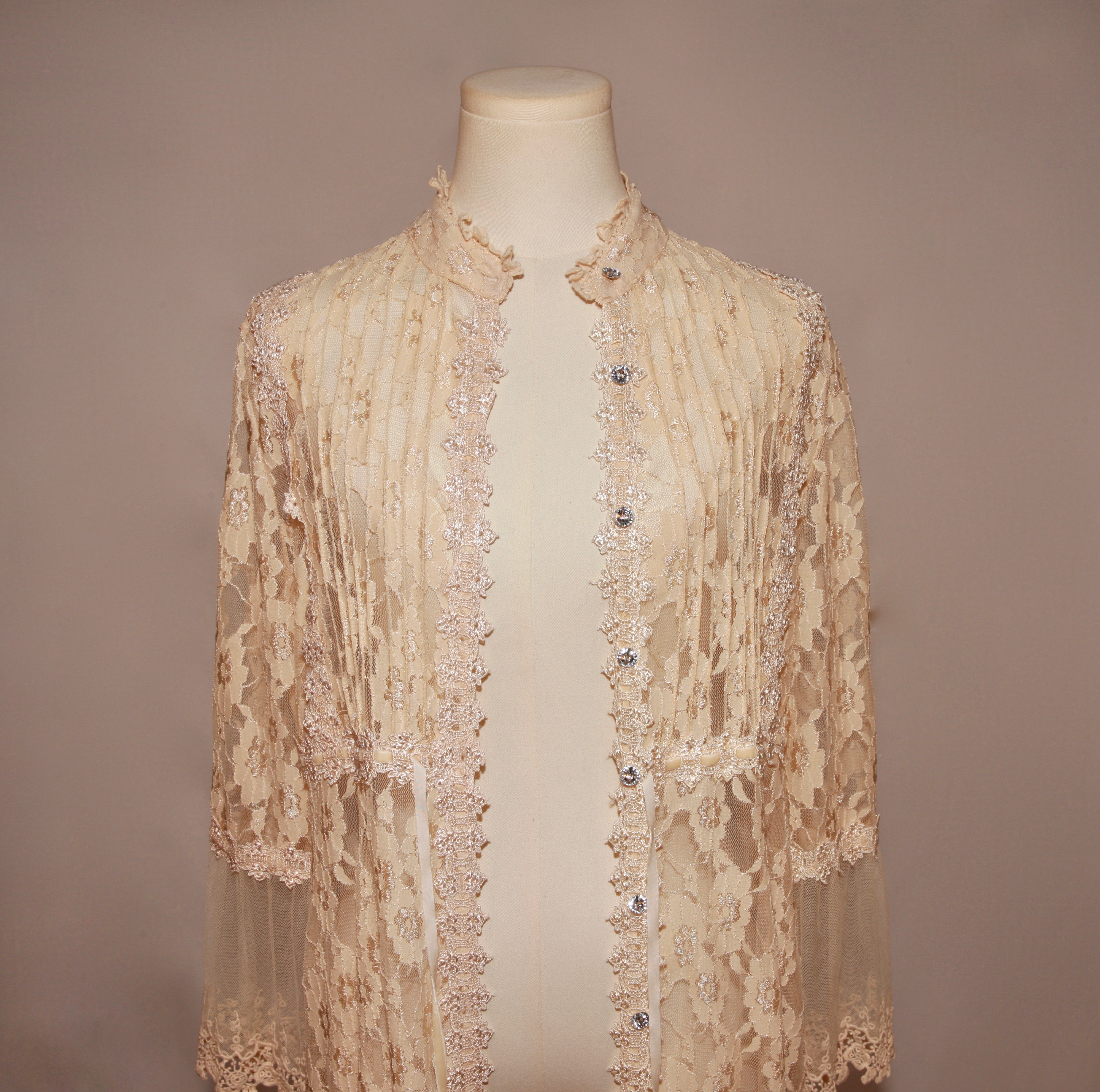 VNTG Boston Proper Embellished Champagne Lace Duster - Size M