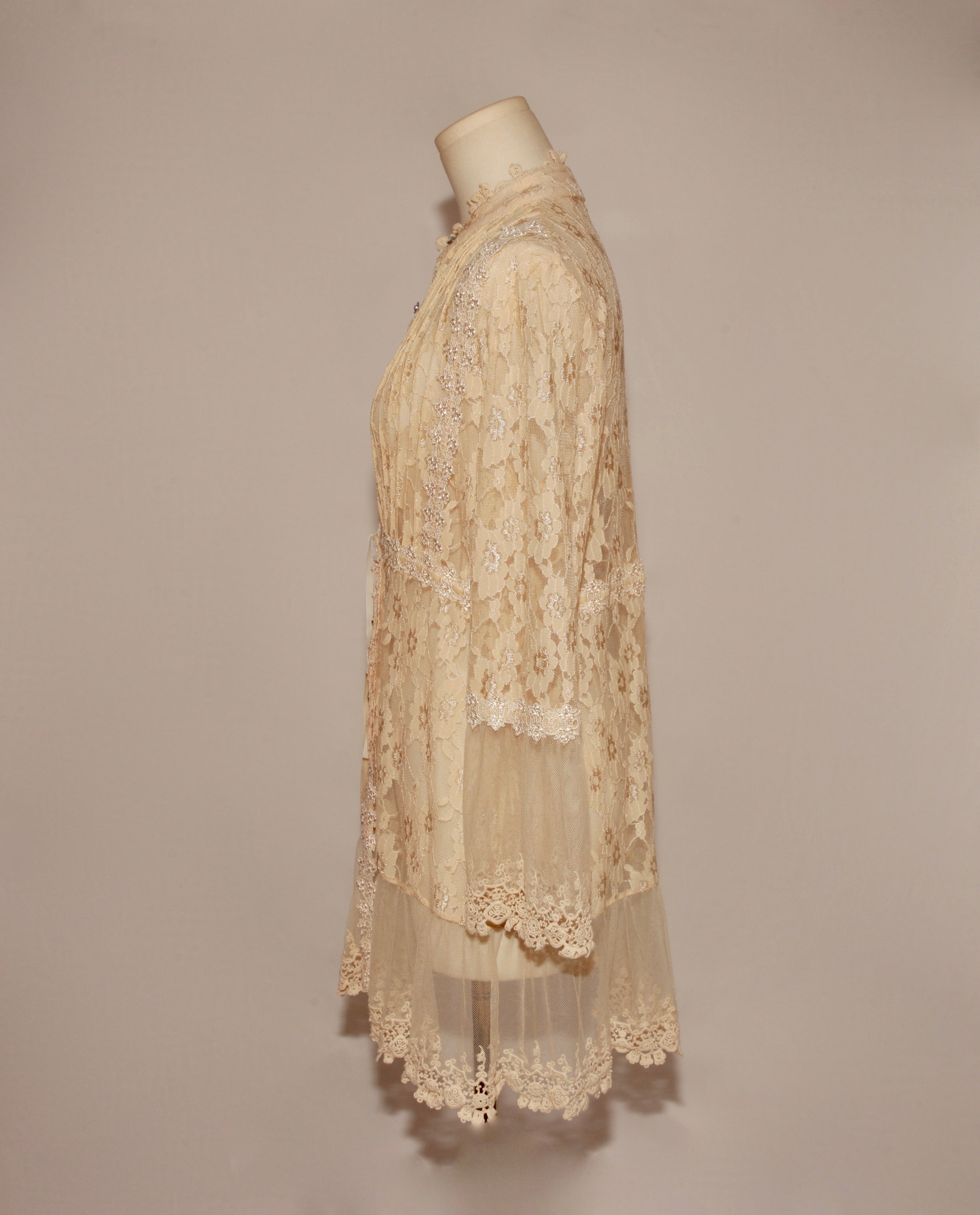 VNTG Boston Proper Embellished Champagne Lace Duster - Size M