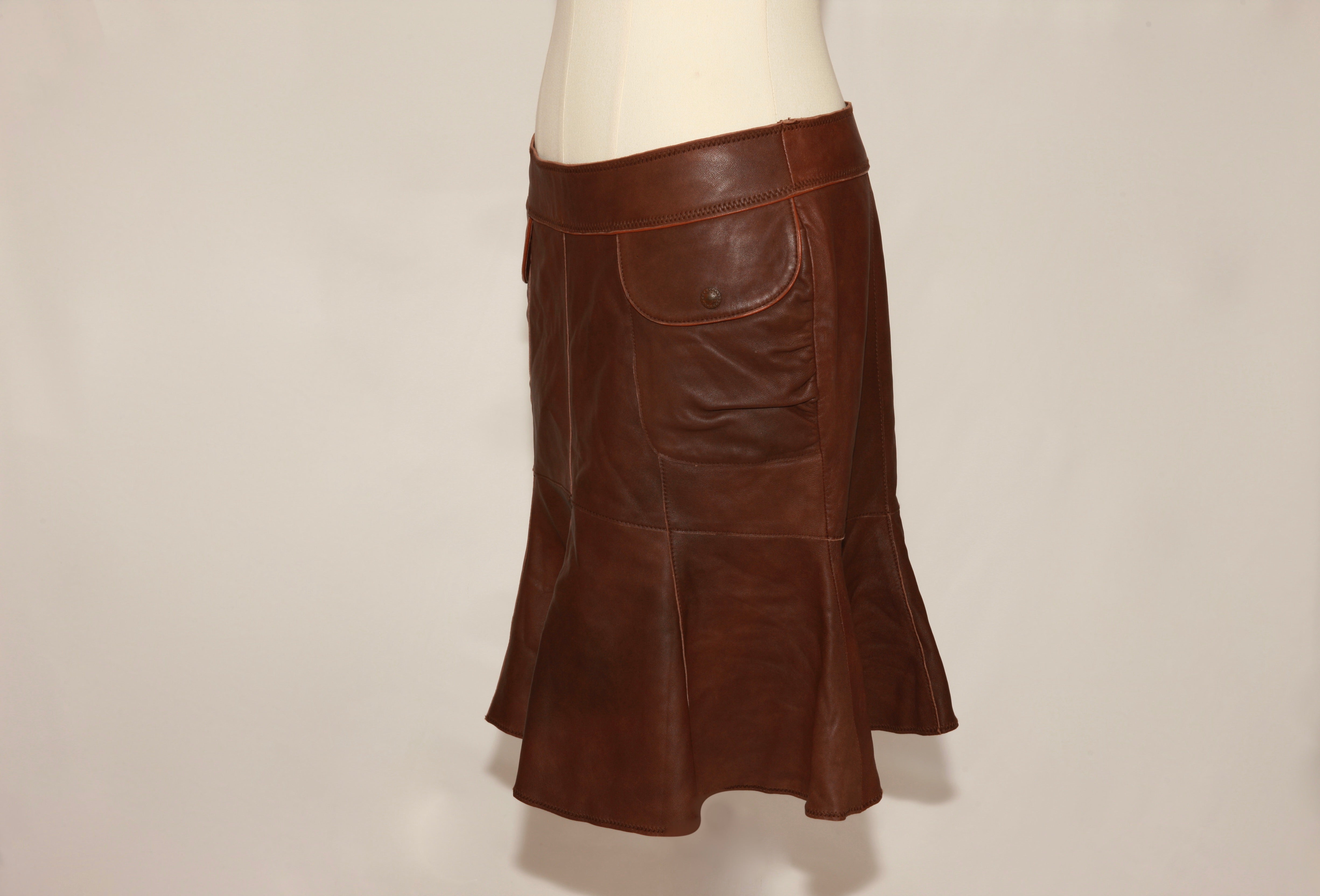 VNTG June Cognac Leather Midi Skirt - Size 4