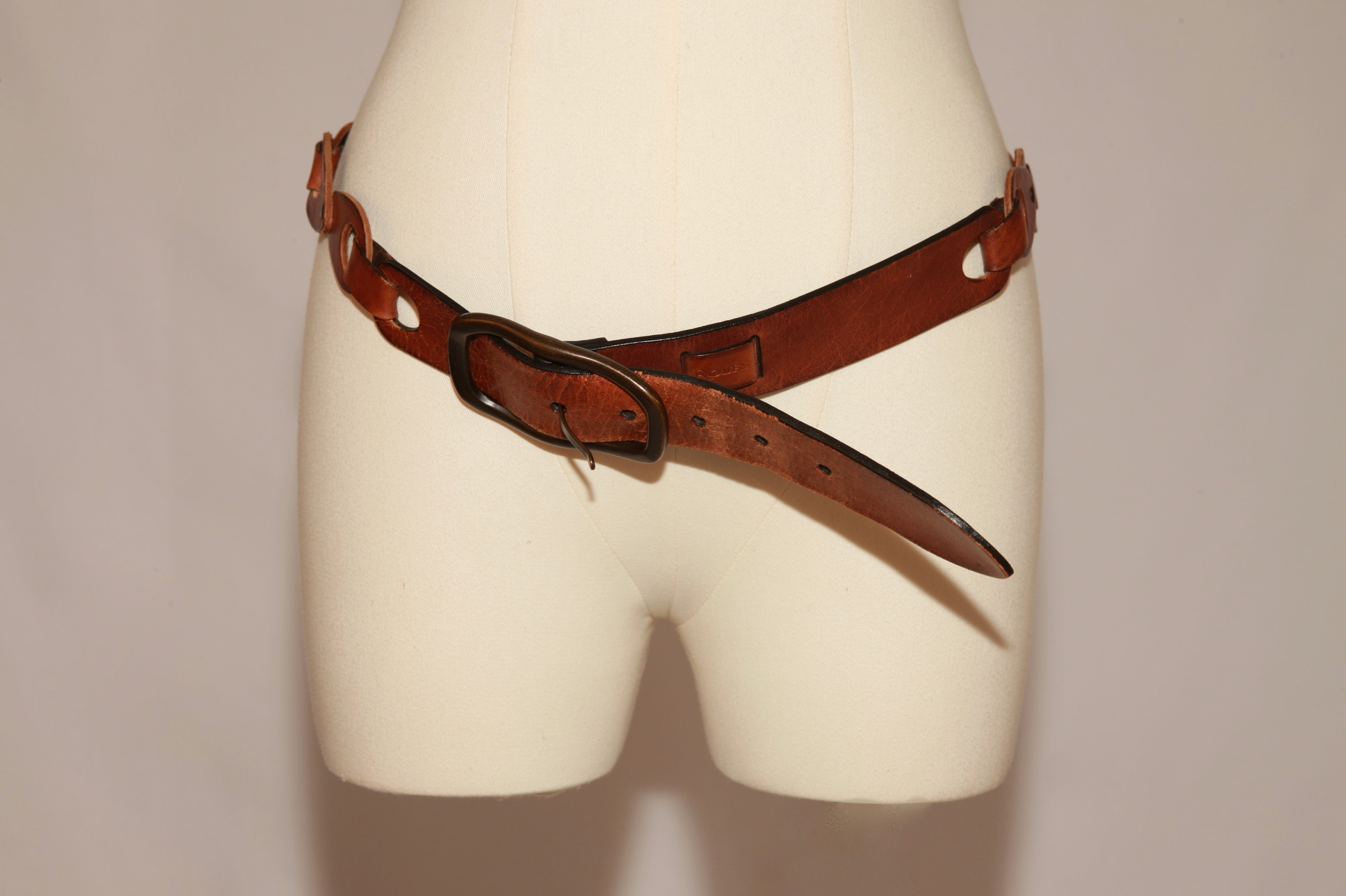 VNTG Roots Cognac Leather Link Belt - Size M
