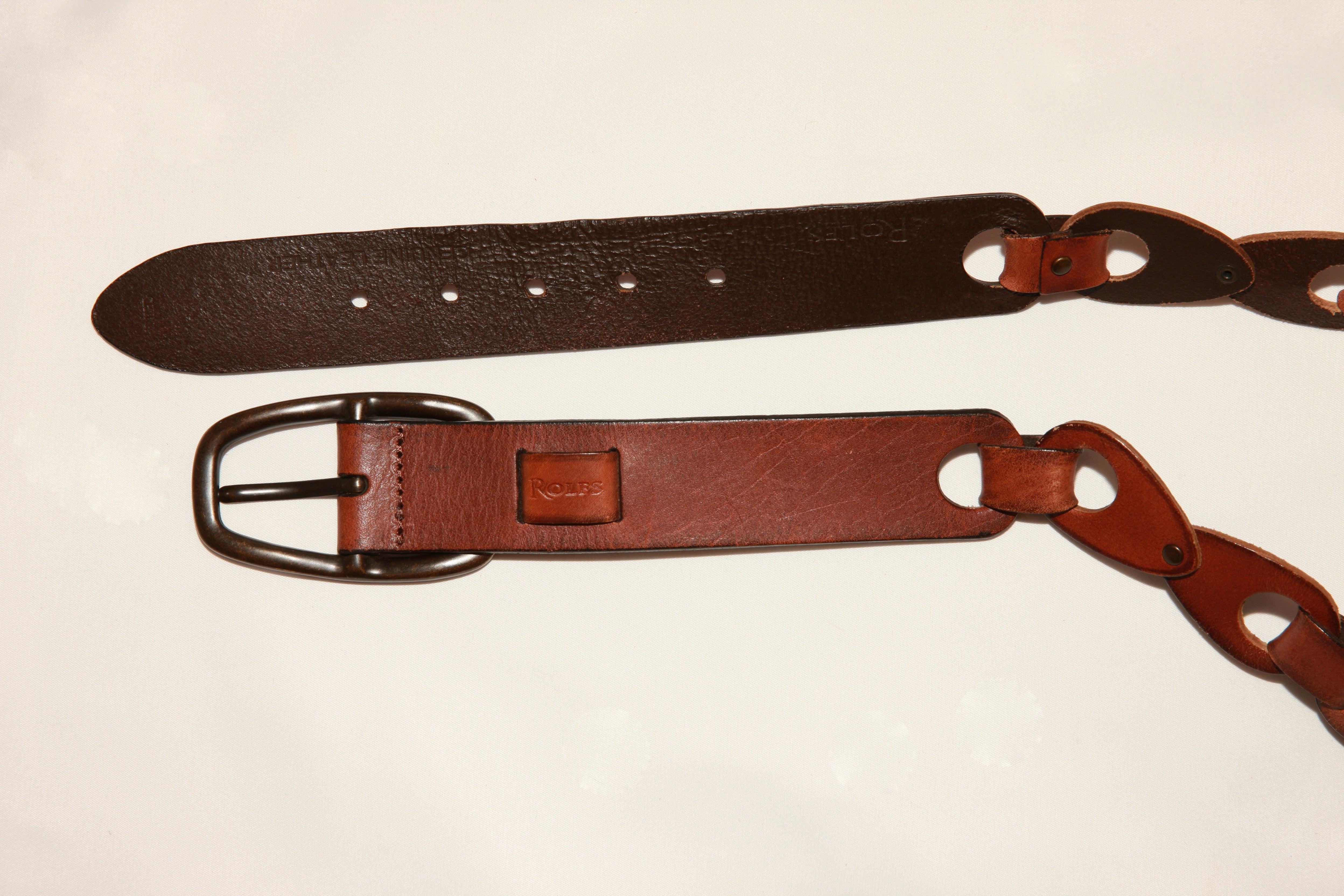 VNTG Roots Cognac Leather Link Belt - Size M