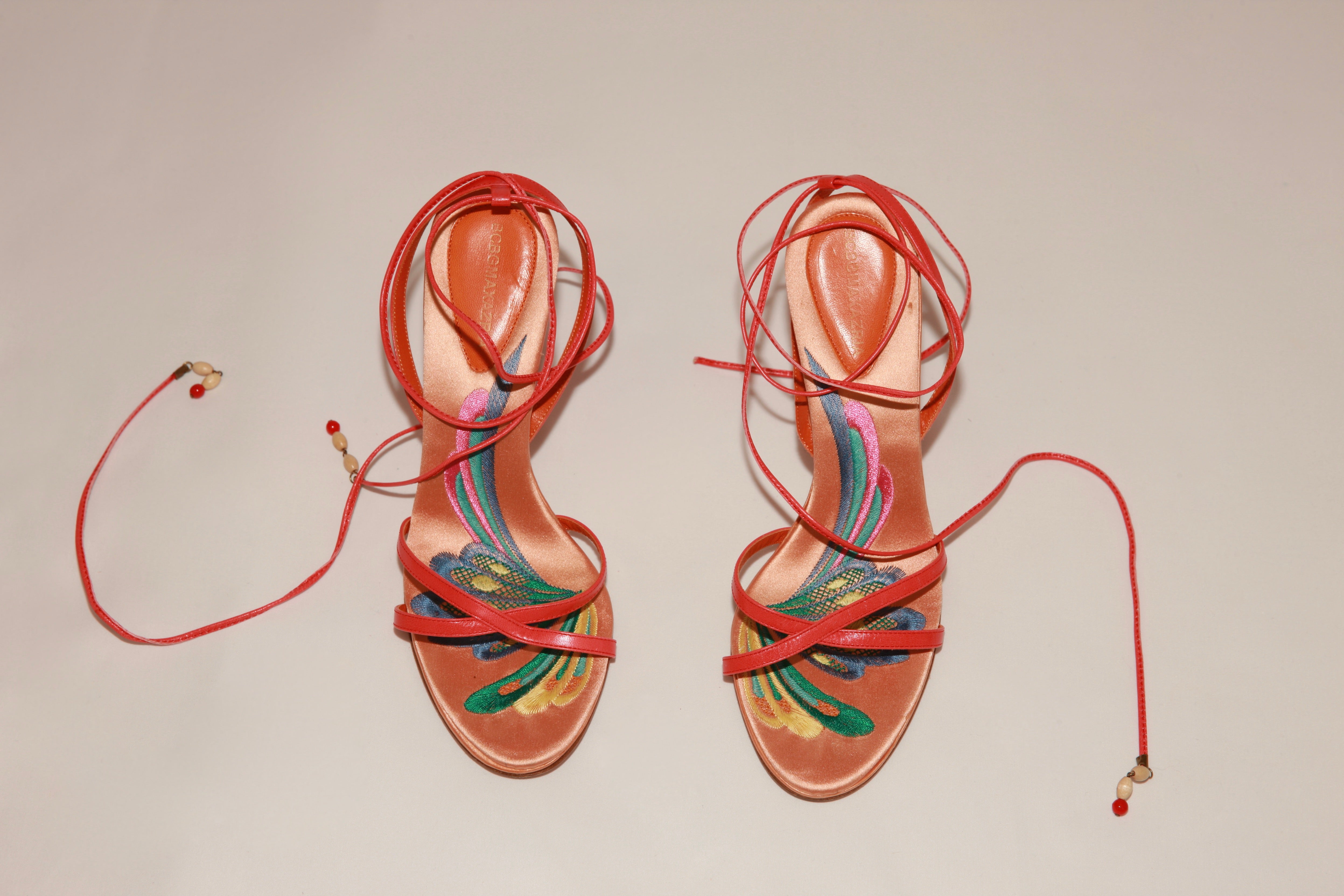VNTG BCBG Max Azria Embroidered Lace-Up Heels - Size 37