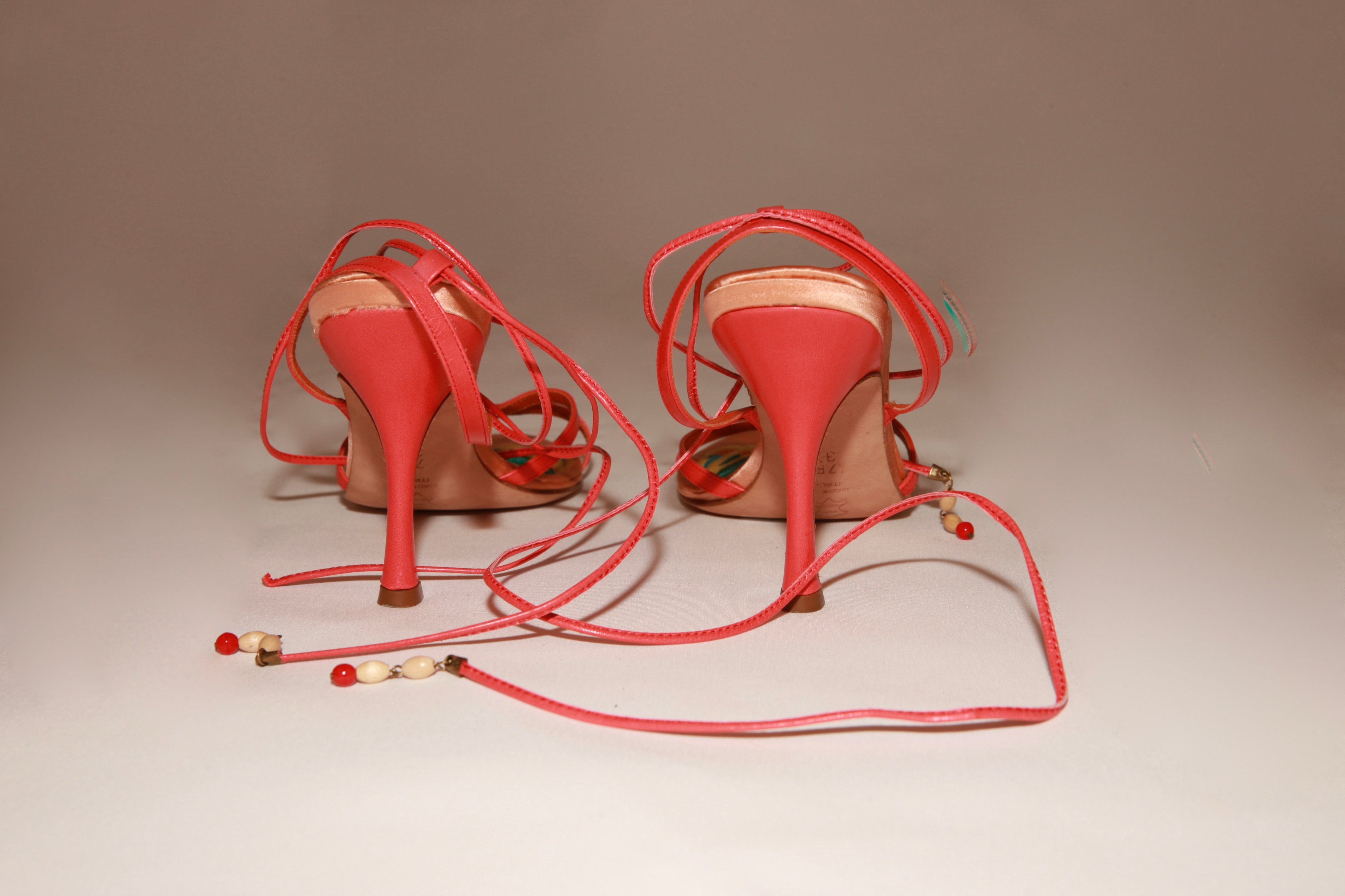 VNTG BCBG Max Azria Embroidered Lace-Up Heels - Size 37