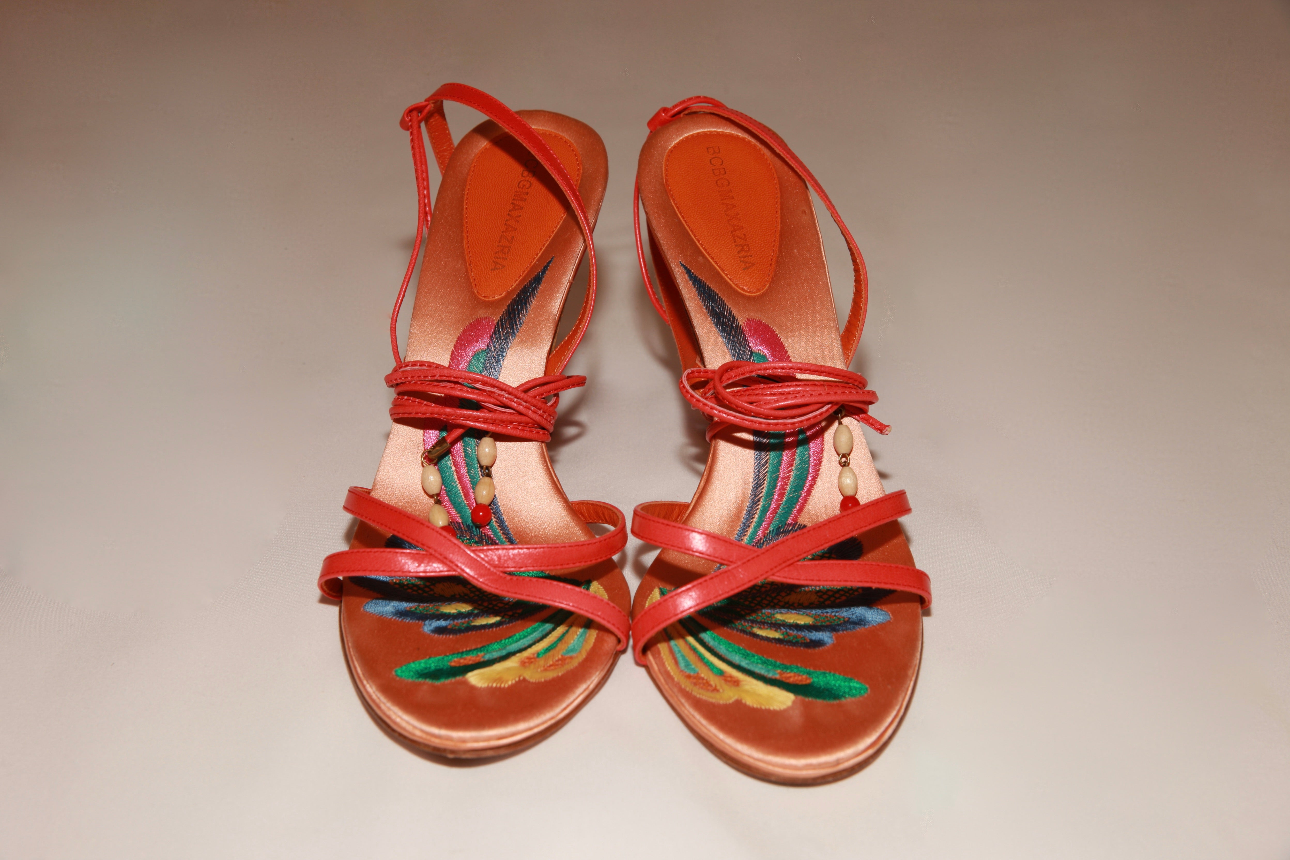 VNTG BCBG Max Azria Embroidered Lace-Up Heels - Size 37