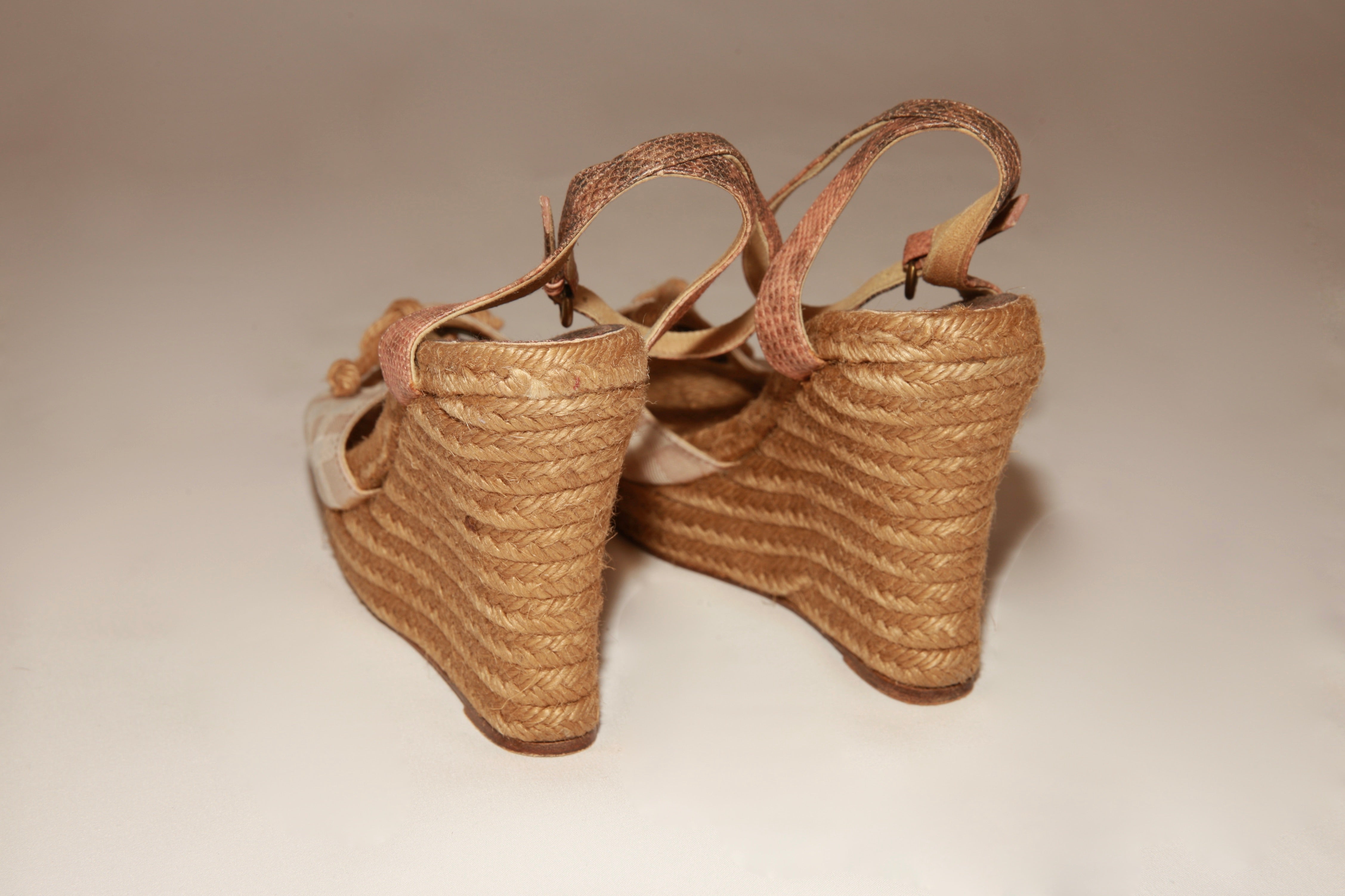 VNTG Burberry Nova Check Espadrille Wedge Sandals - Size 38