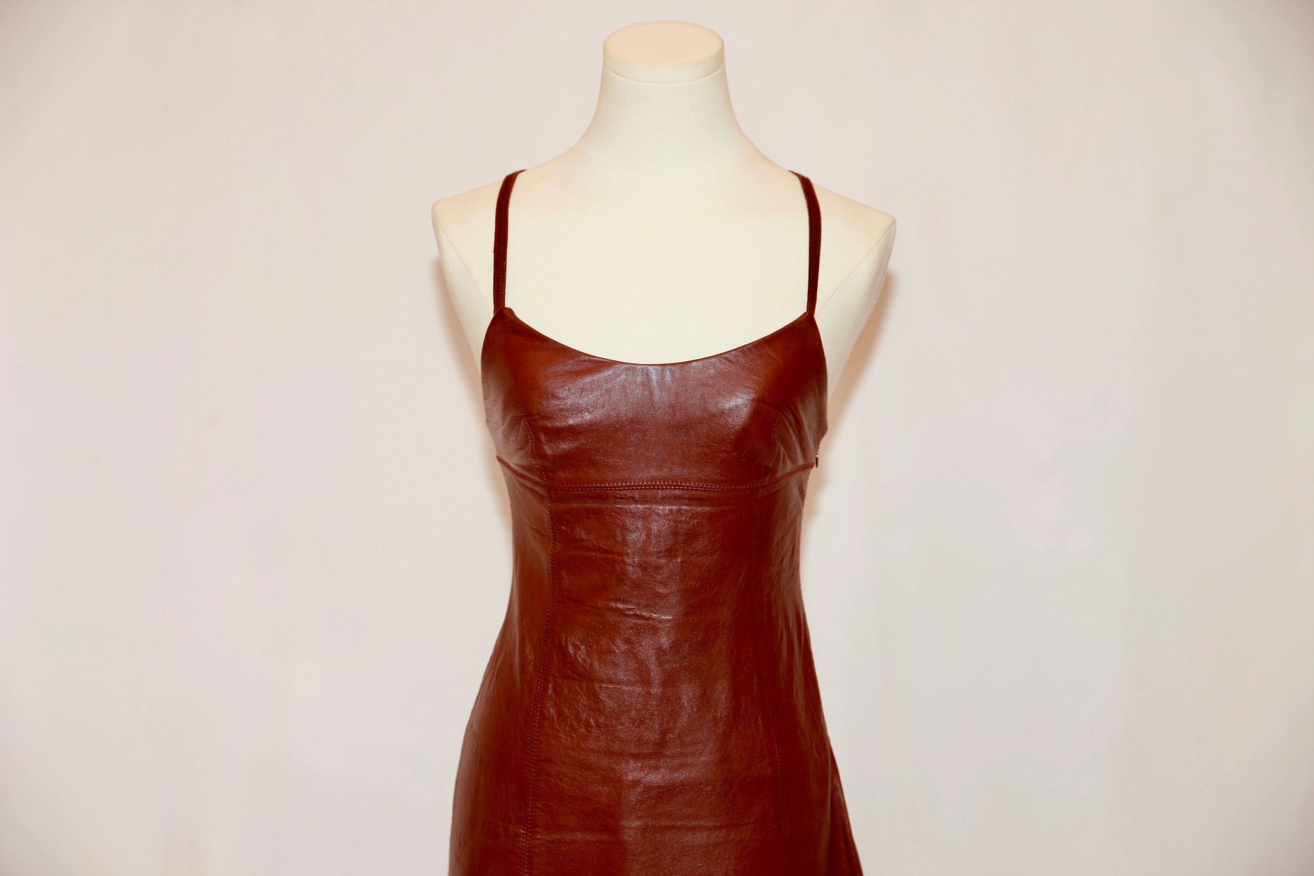 VNTG Burgundy Genuine Leather Alexander Wang dress - Size Extra Small