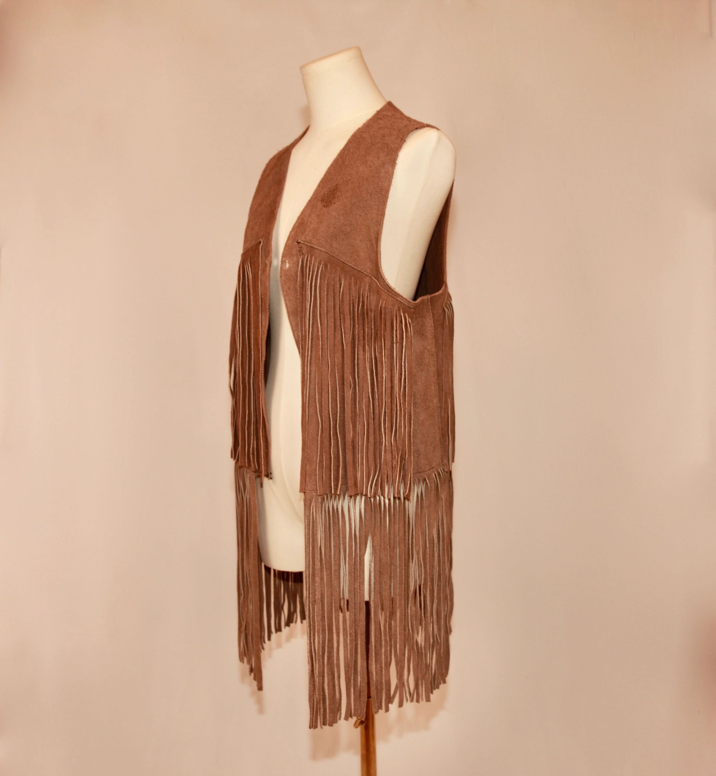 VNTG Genuine Suede Leather Fringe Vest - Size M