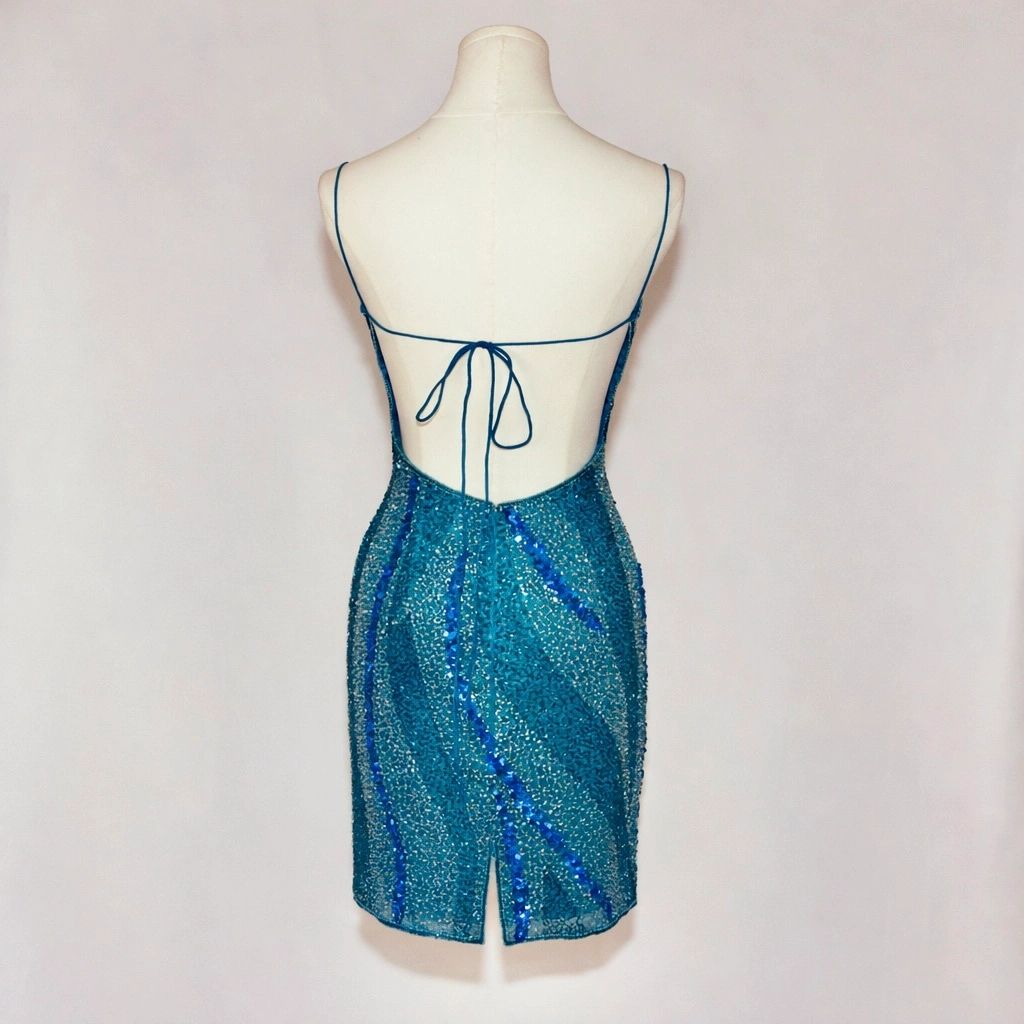 VNTG Vintage Scala Silk Beaded Open-Back Dress - Size Small