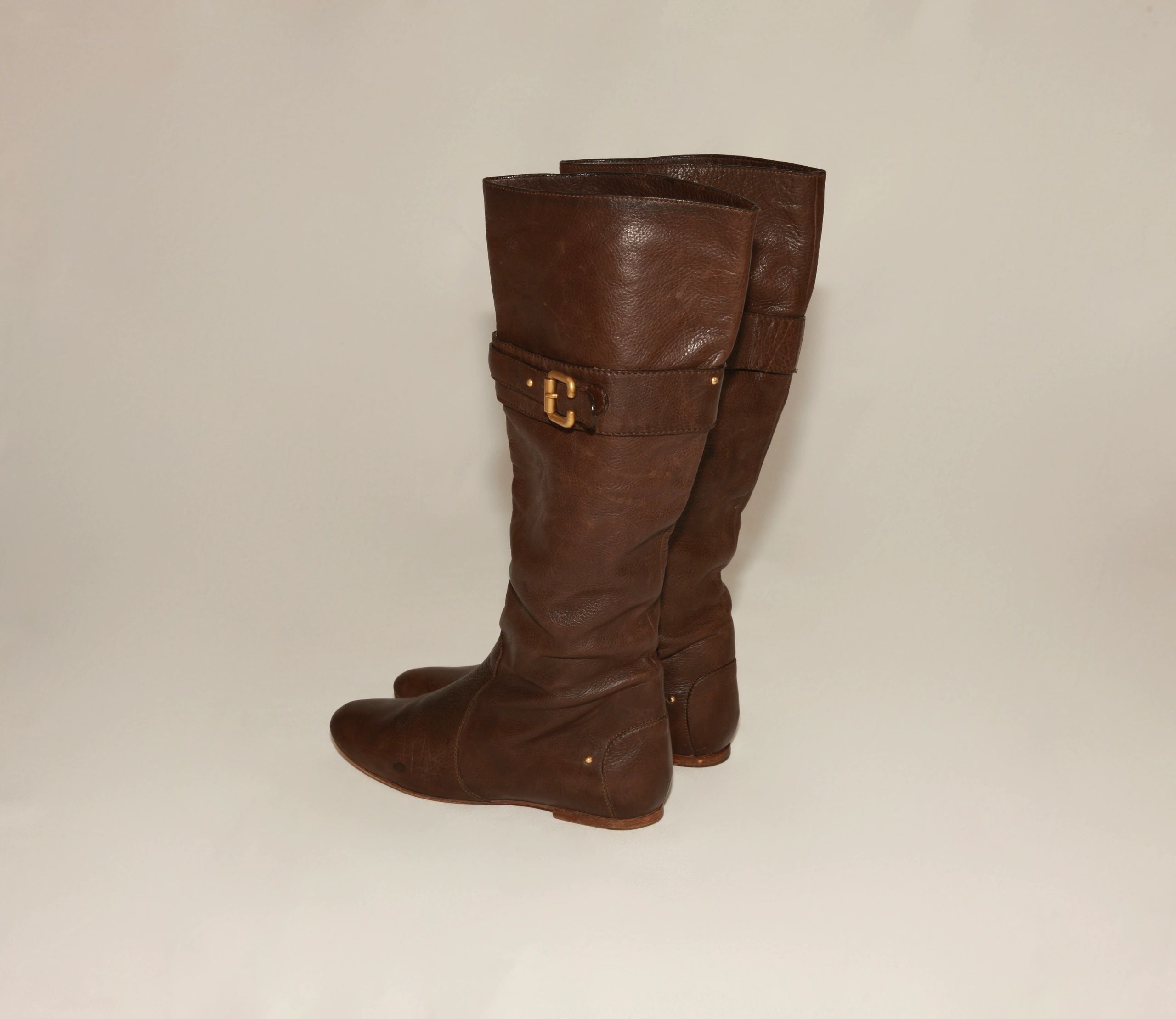 VNTG Chloé Brown Leather Slouchy Riding Boots - Size 37