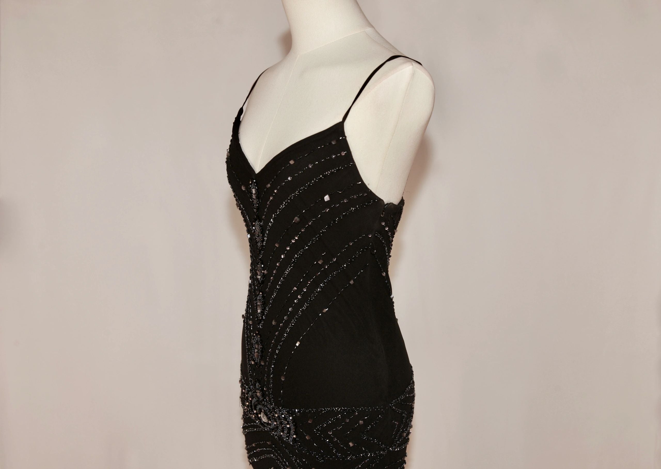 VNTG Drop Waist Privilege Silk Beaded Gown - Size Small