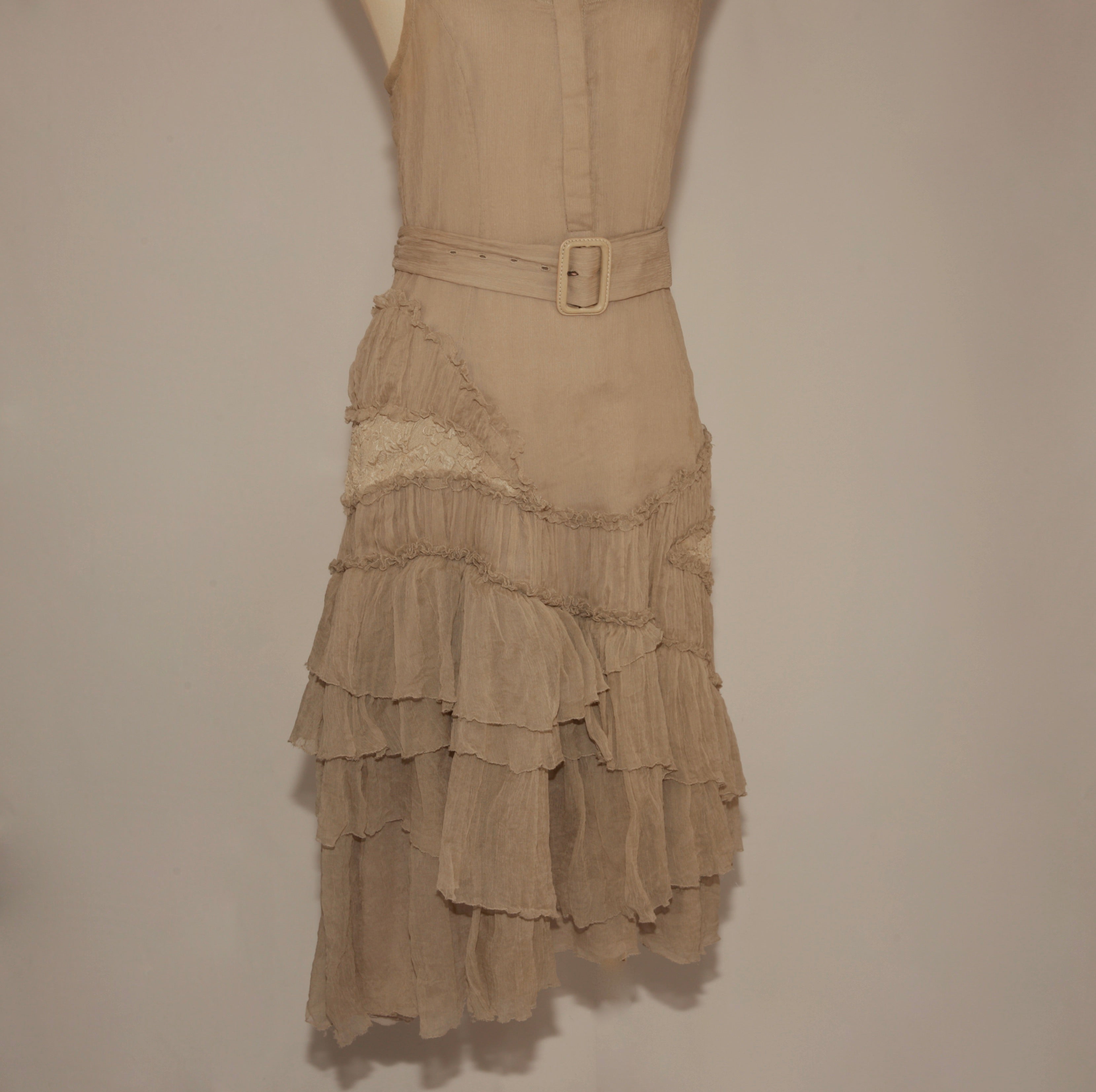 VNTG Burberry Silk Ruffle Tiered Midi Dress -Size XS