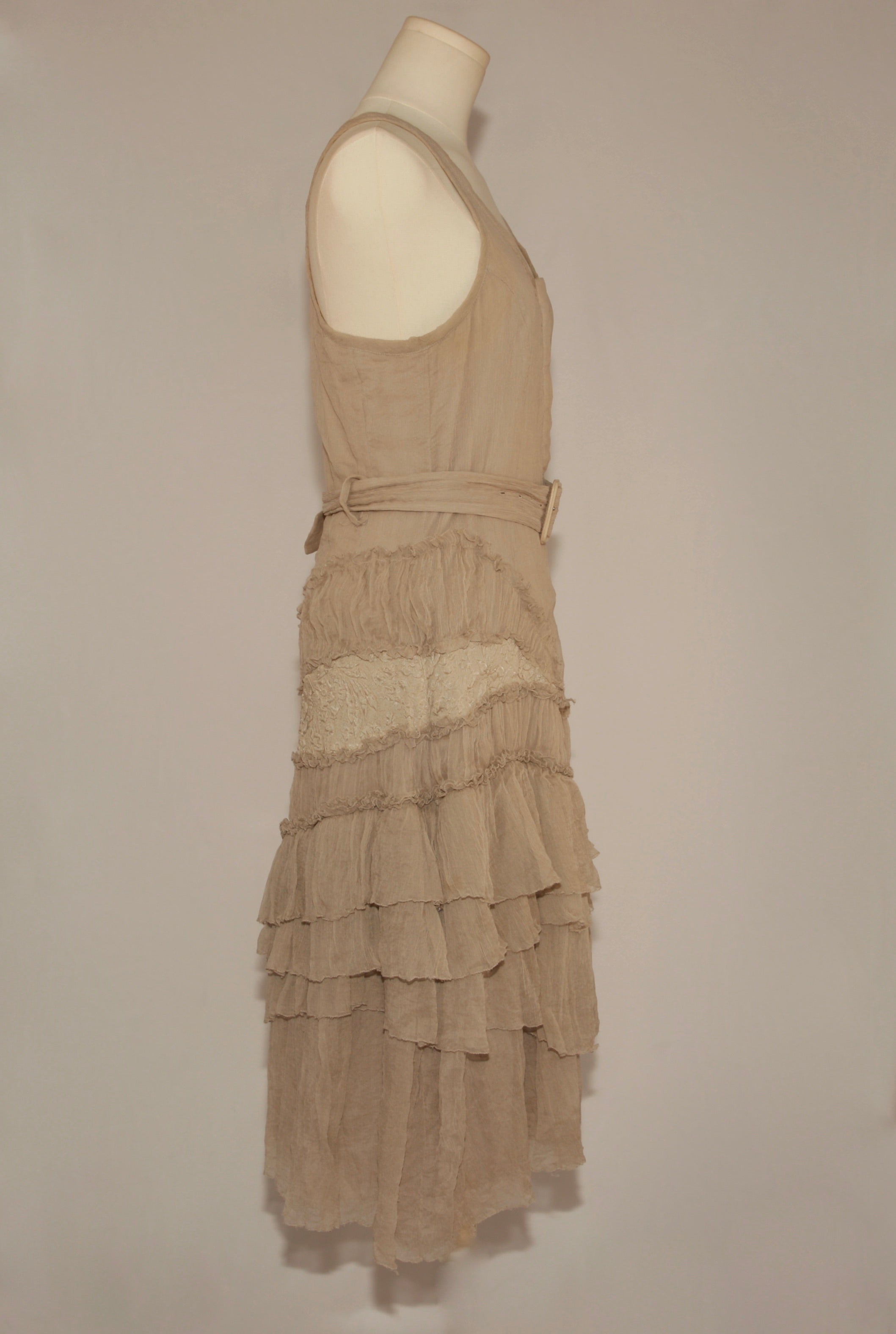 VNTG Burberry Silk Ruffle Tiered Midi Dress -Size XS