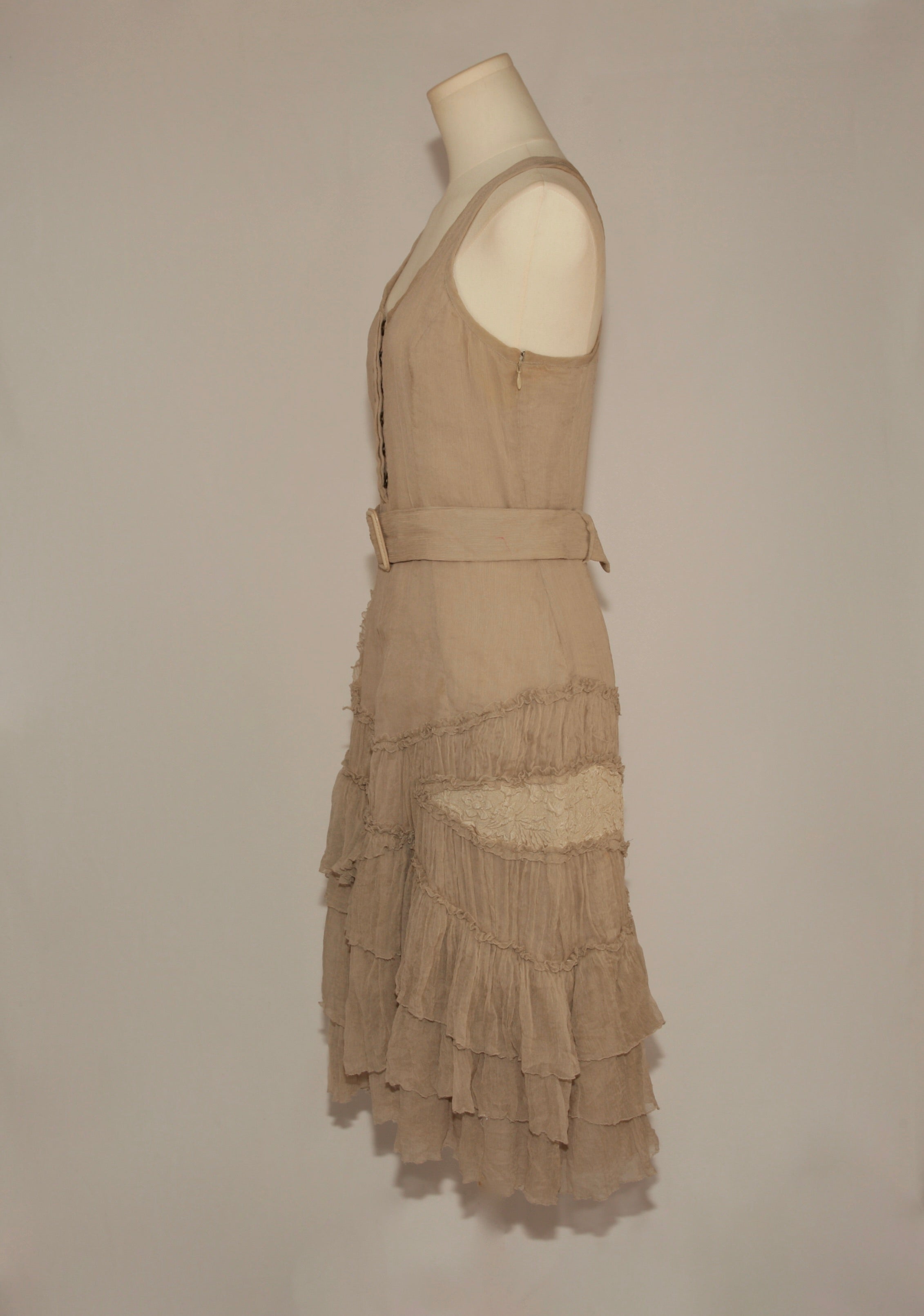VNTG Burberry Silk Ruffle Tiered Midi Dress -Size XS