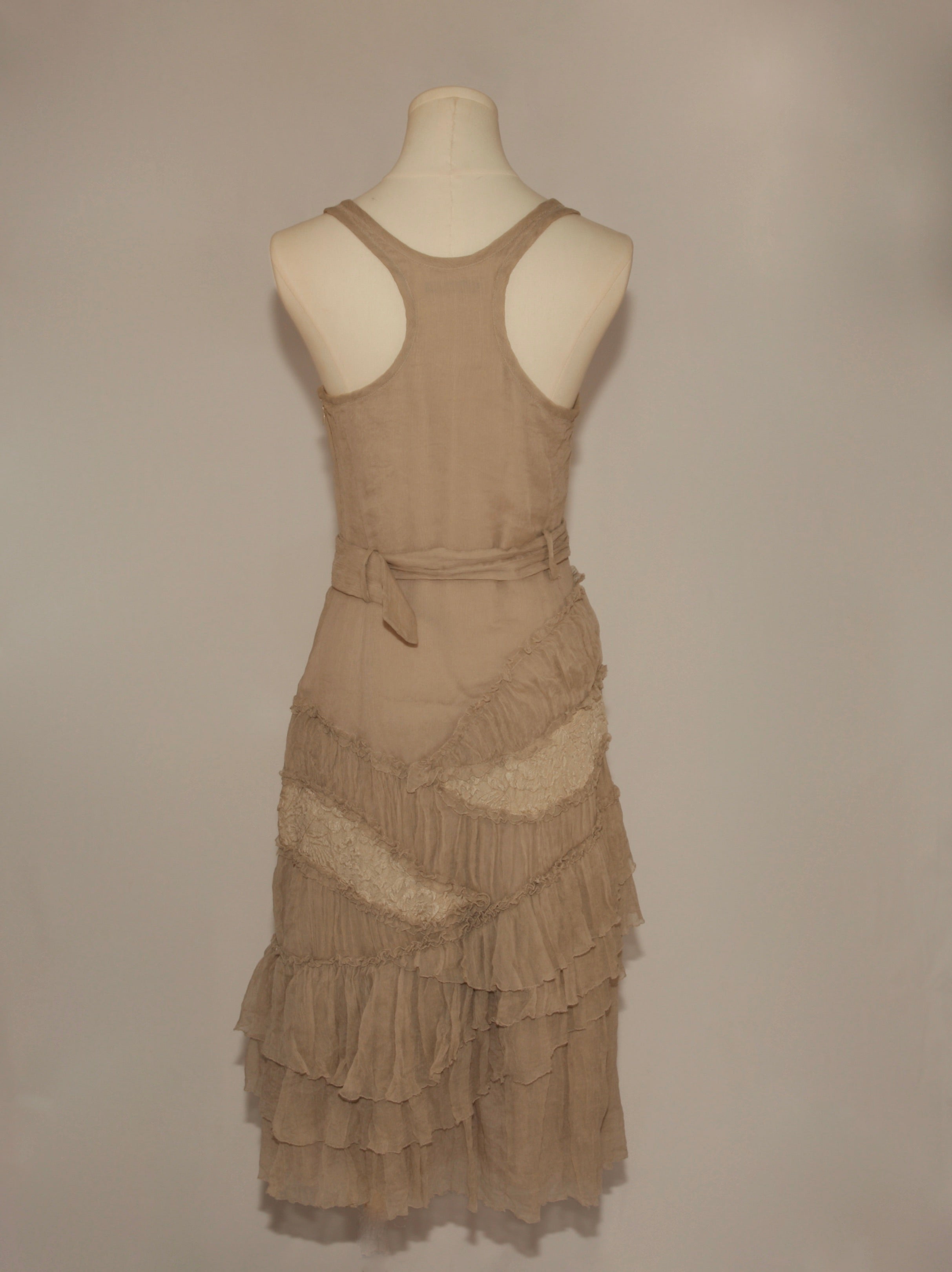 VNTG Burberry Silk Ruffle Tiered Midi Dress -Size XS