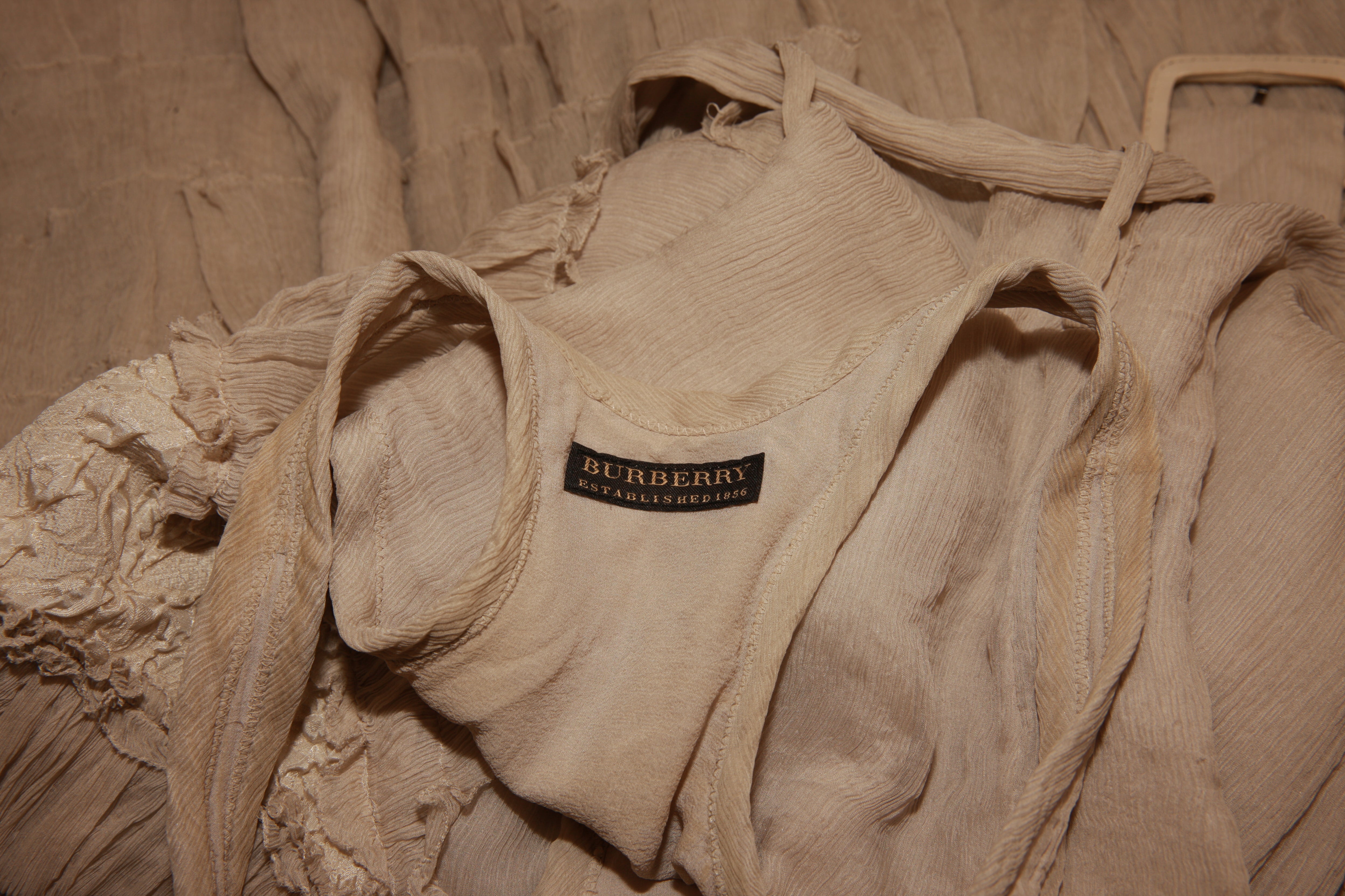 VNTG Burberry Silk Ruffle Tiered Midi Dress -Size XS