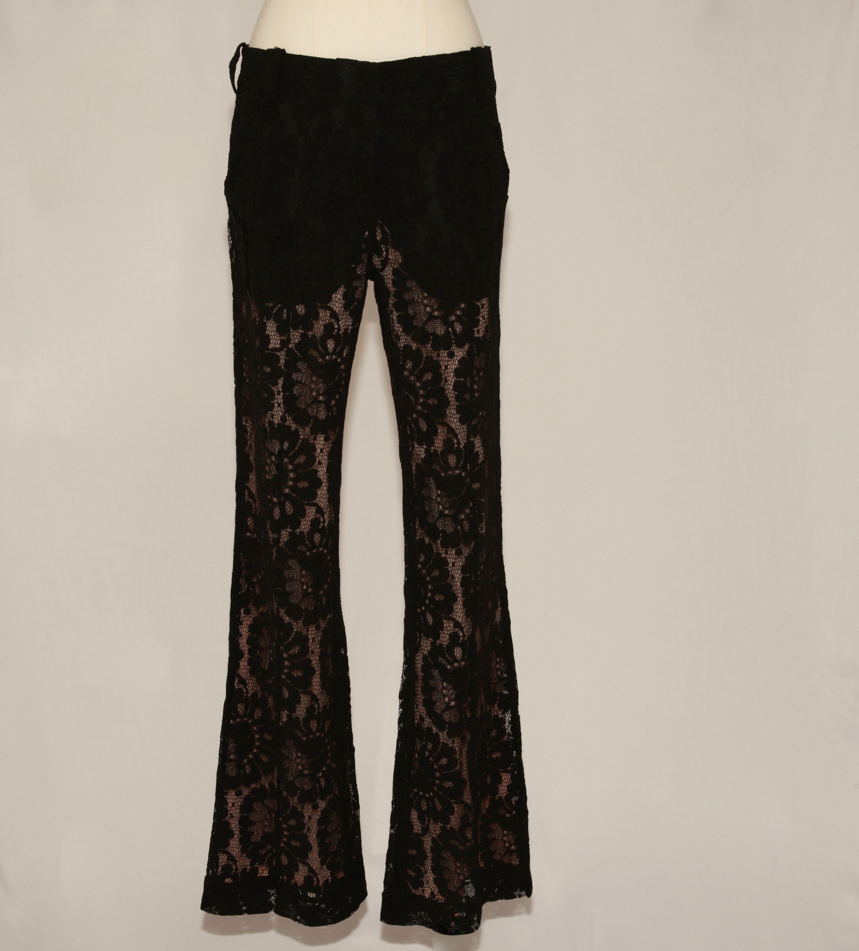 VNTG A.L.C. Black Floral Lace Flare Pants - Size 4