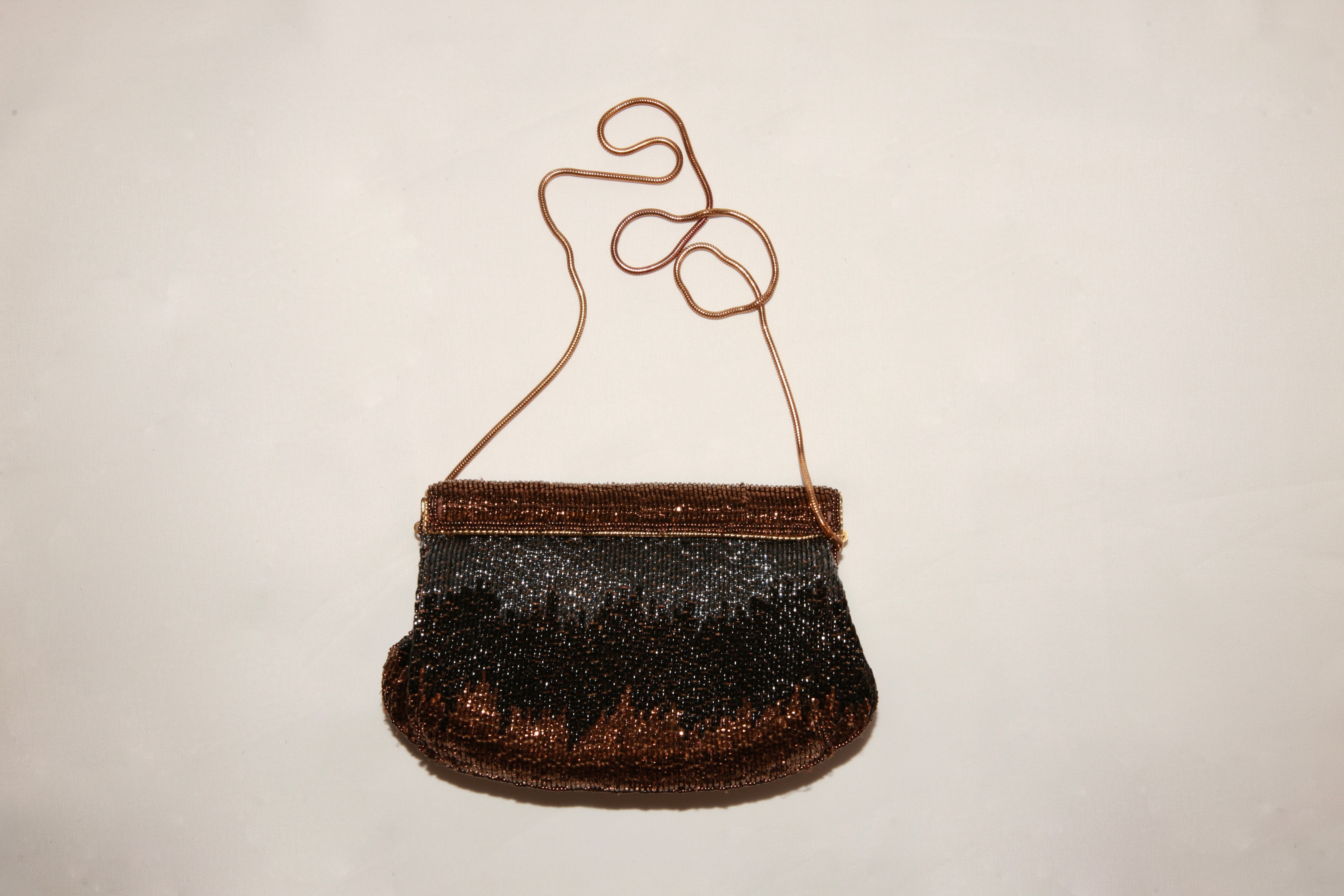 VNTG Hand-Beaded Black & Bronze Evening Clutch