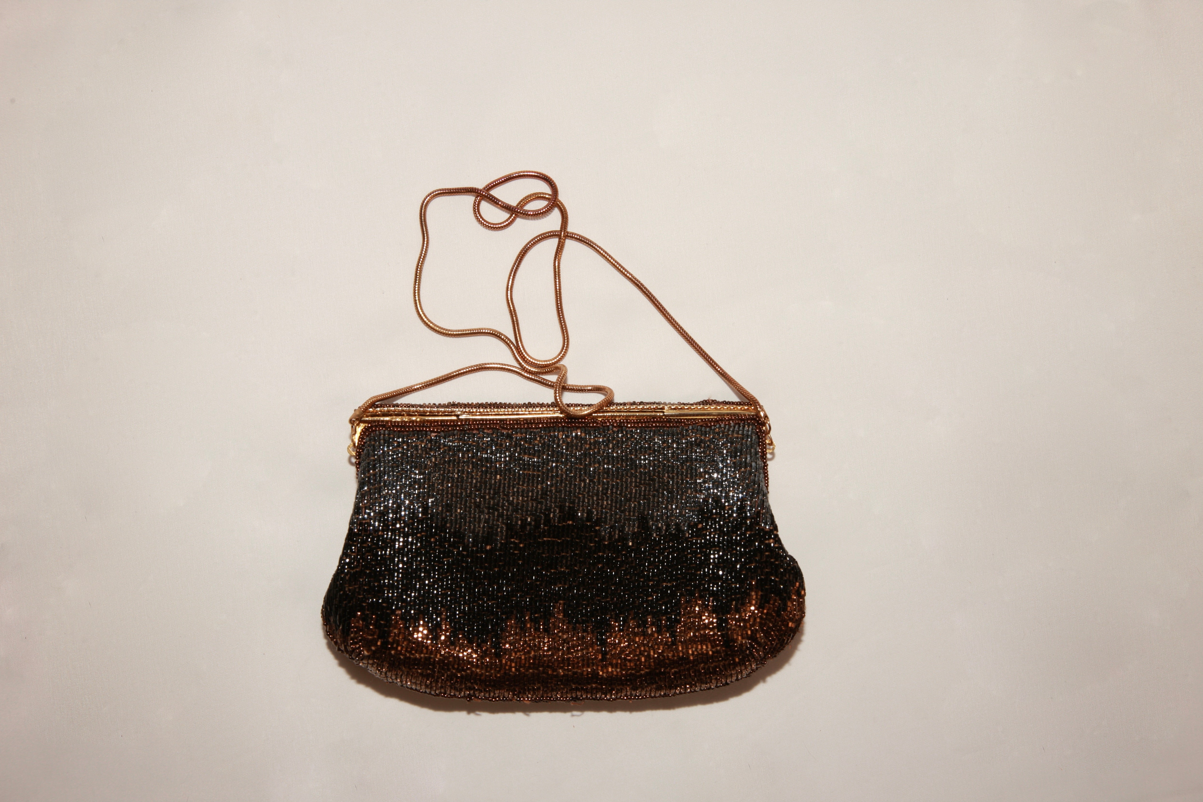 VNTG Hand-Beaded Black & Bronze Evening Clutch