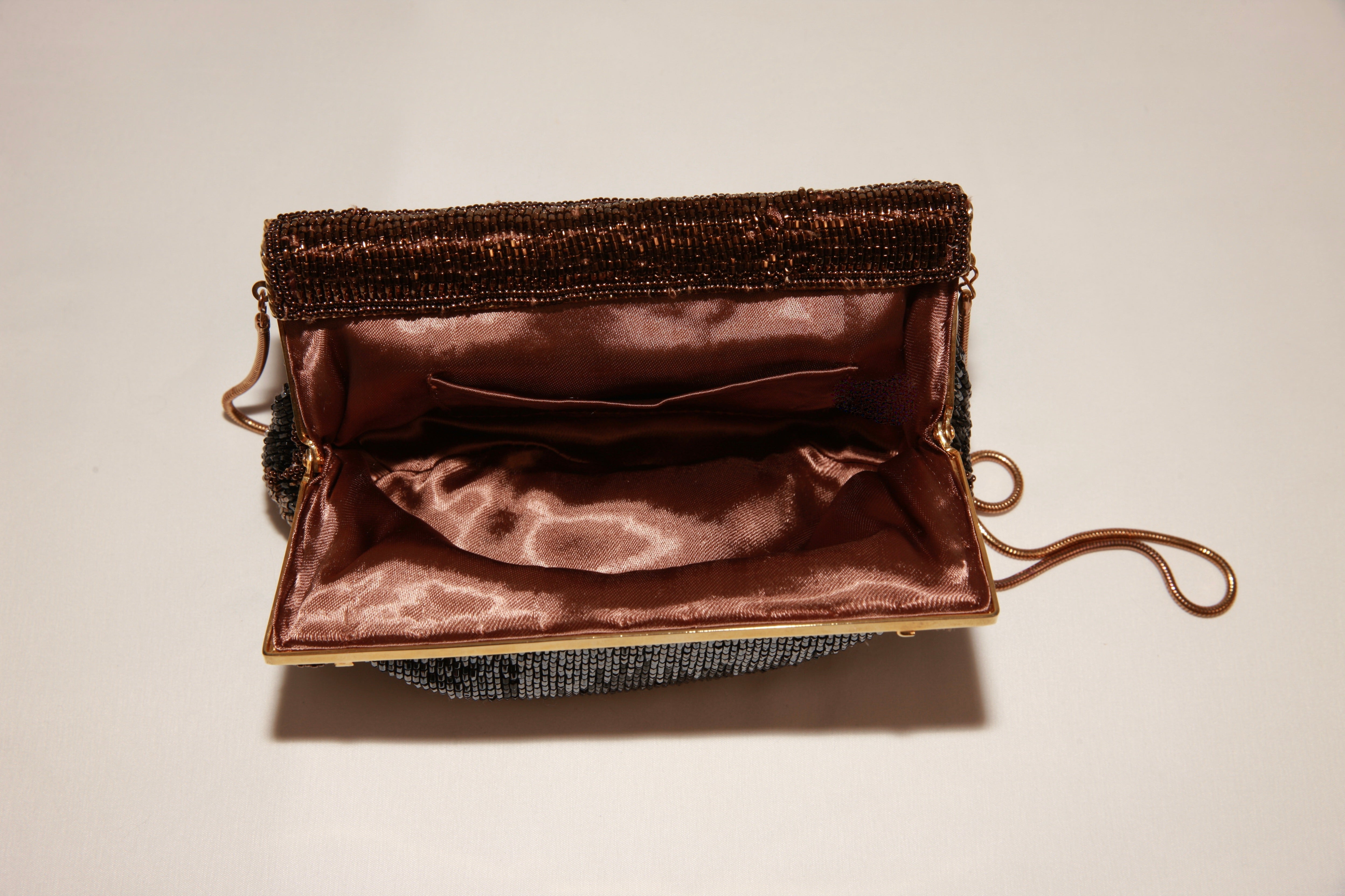 VNTG Hand-Beaded Black & Bronze Evening Clutch