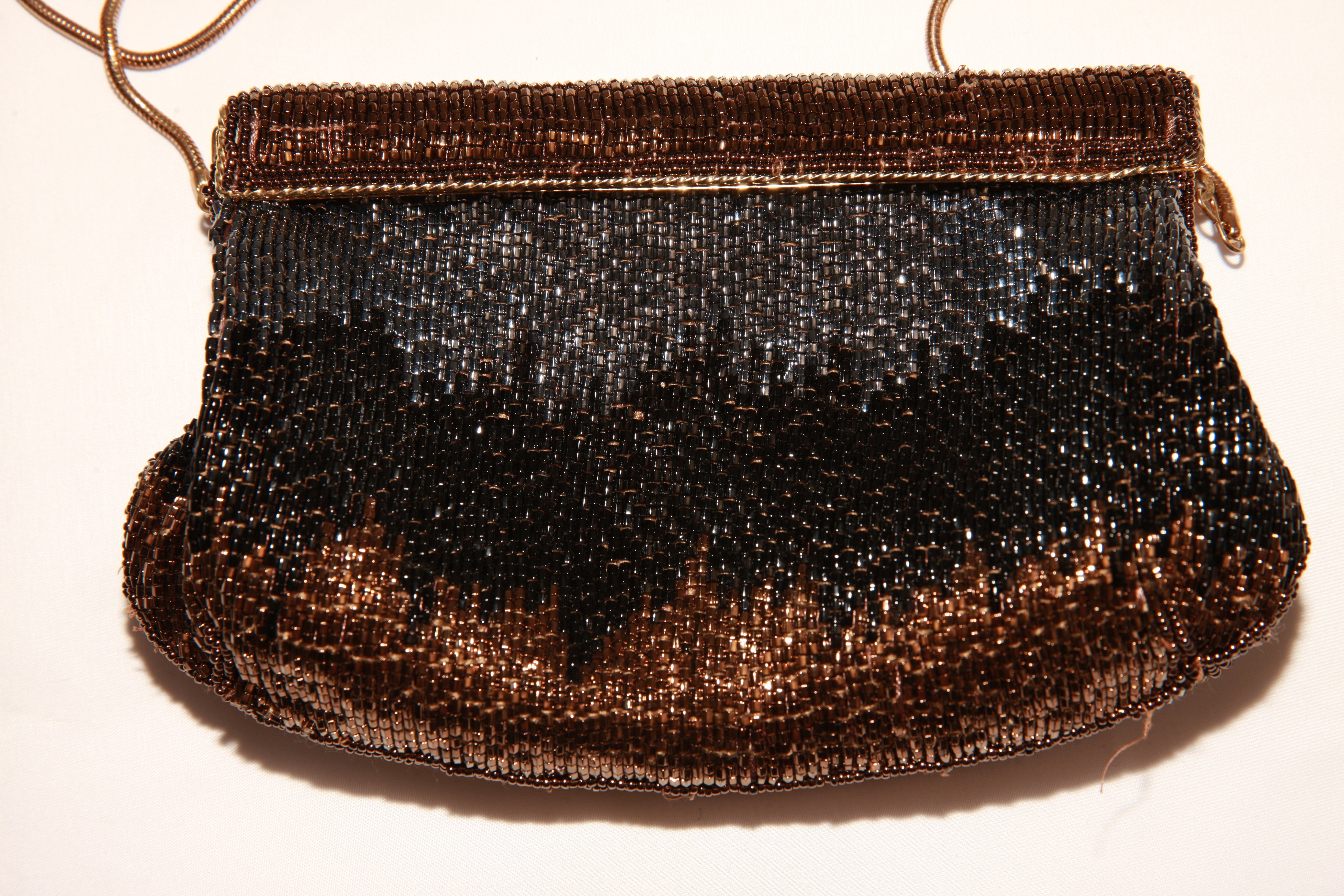 VNTG Hand-Beaded Black & Bronze Evening Clutch