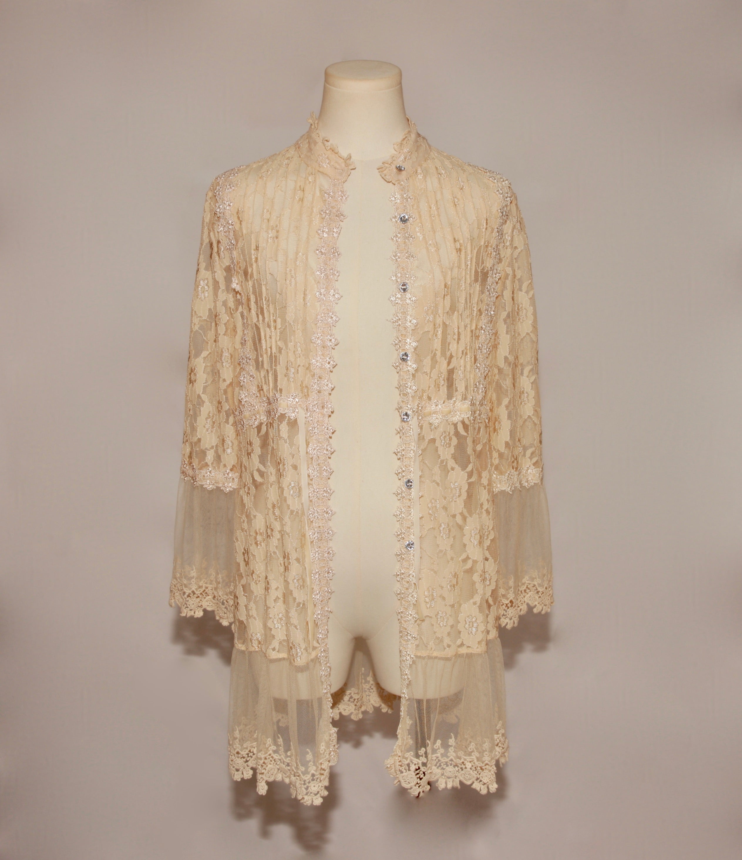 VNTG Boston Proper Embellished Champagne Lace Duster - Size M
