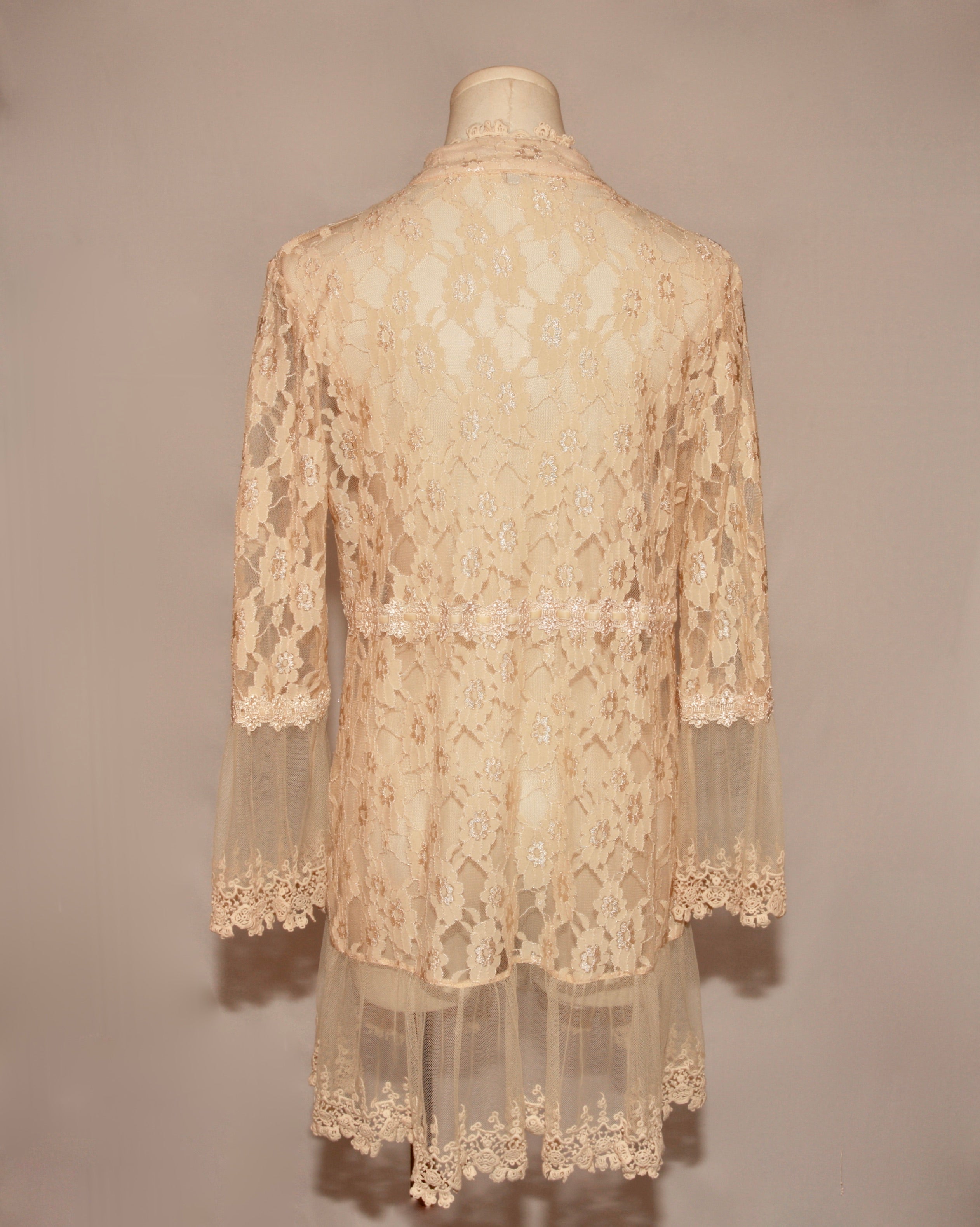 VNTG Boston Proper Embellished Champagne Lace Duster - Size M