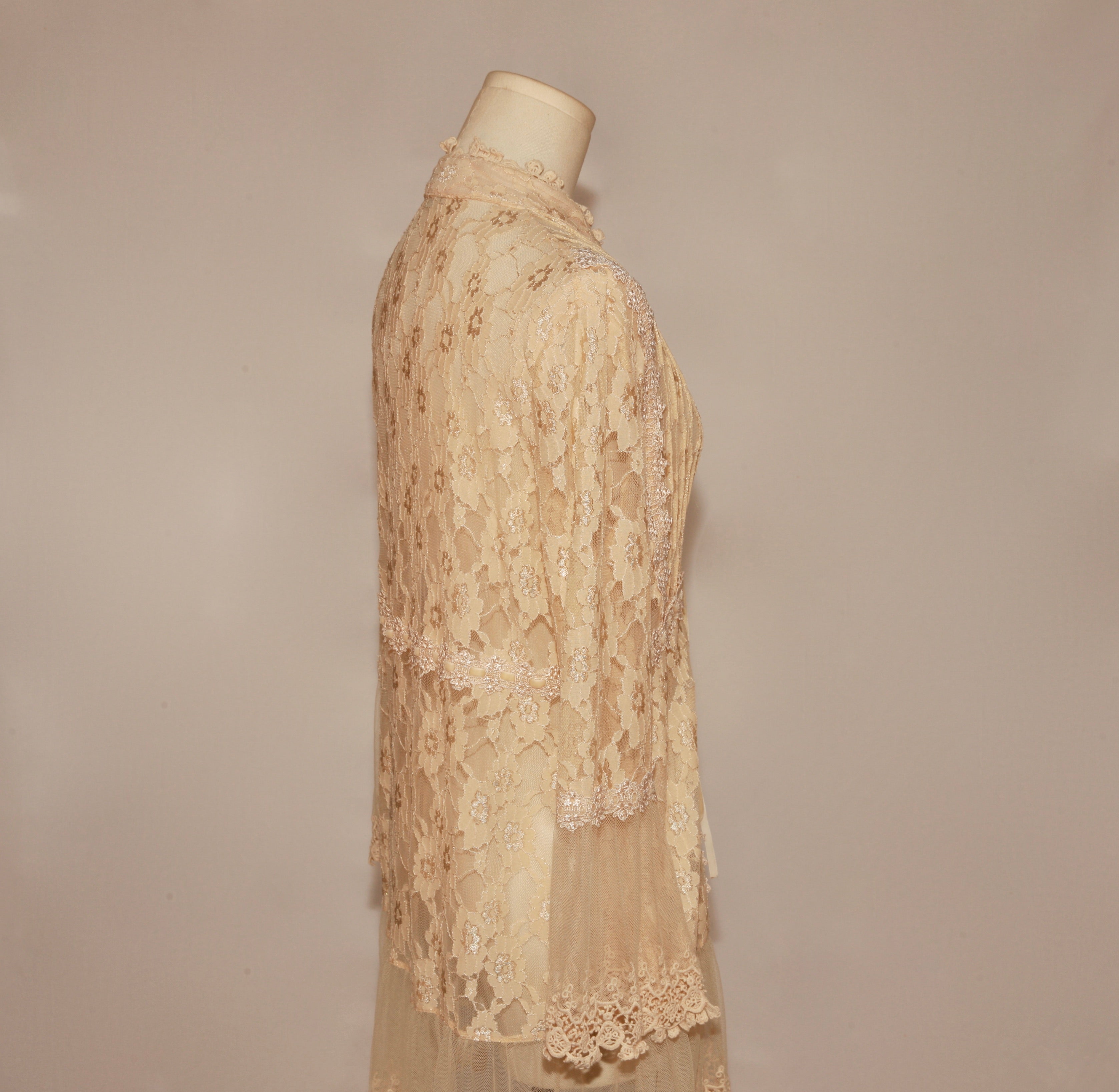 VNTG Boston Proper Embellished Champagne Lace Duster - Size M