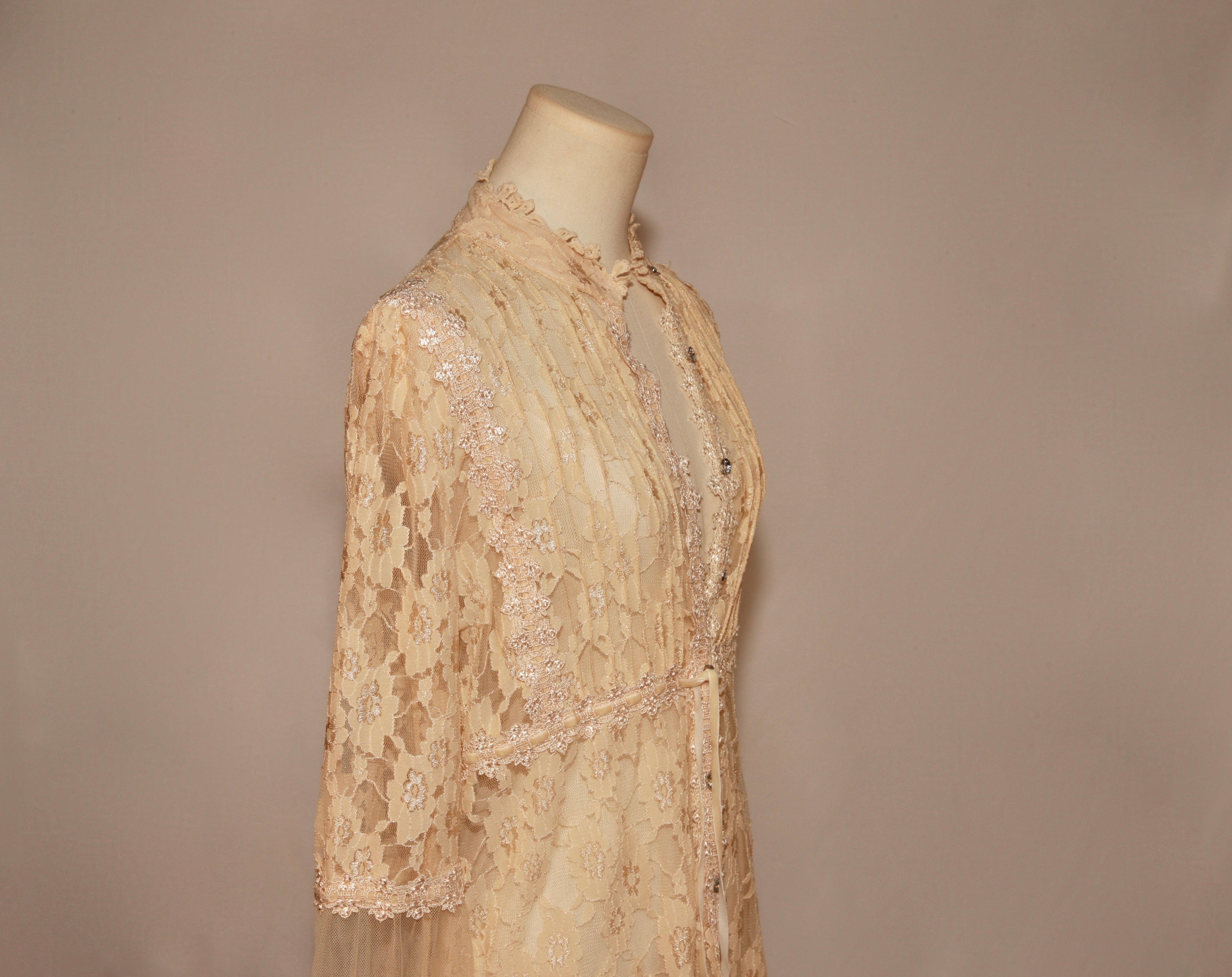 VNTG Boston Proper Embellished Champagne Lace Duster - Size M