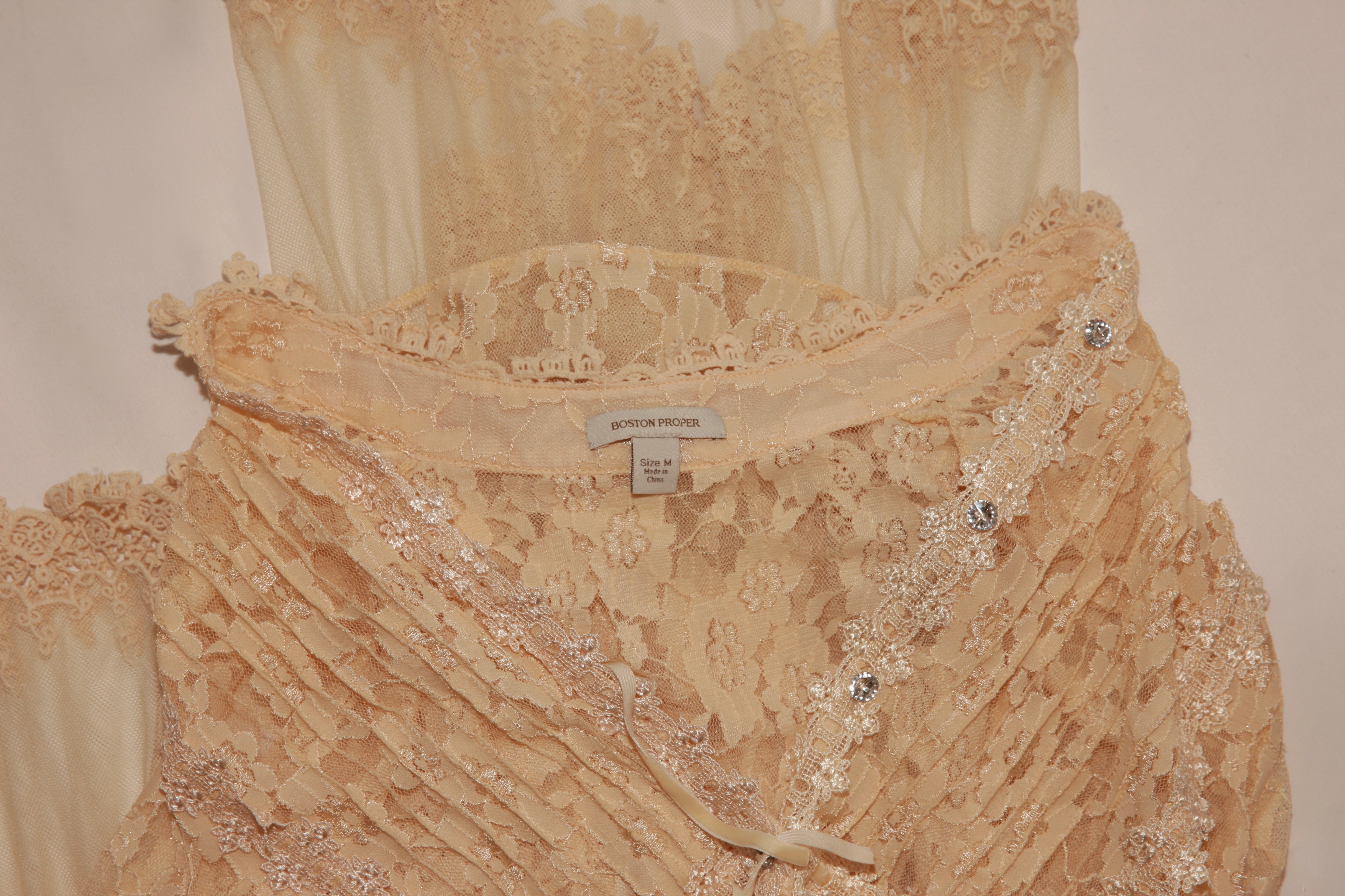 VNTG Boston Proper Embellished Champagne Lace Duster - Size M