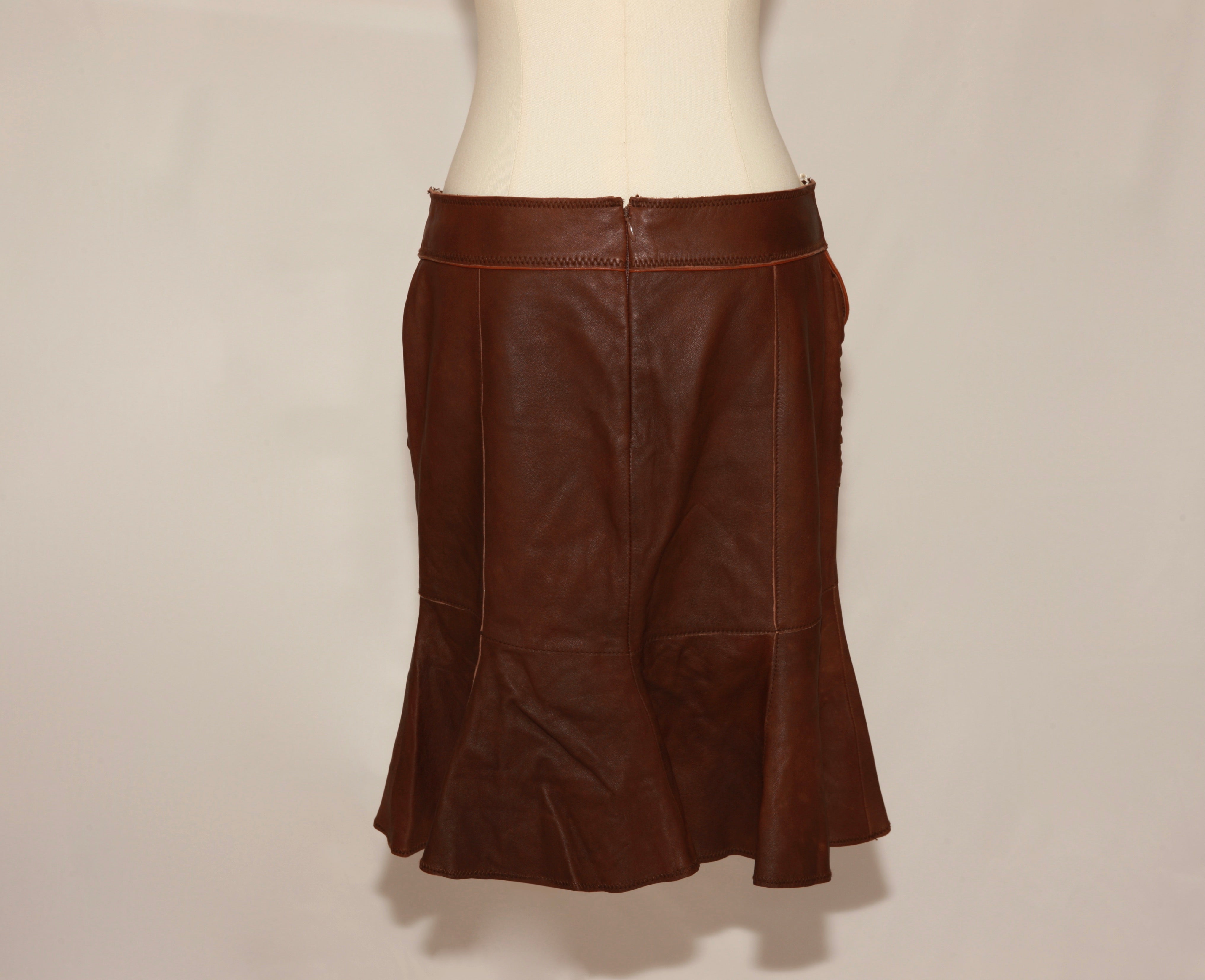 VNTG June Cognac Leather Midi Skirt - Size 4