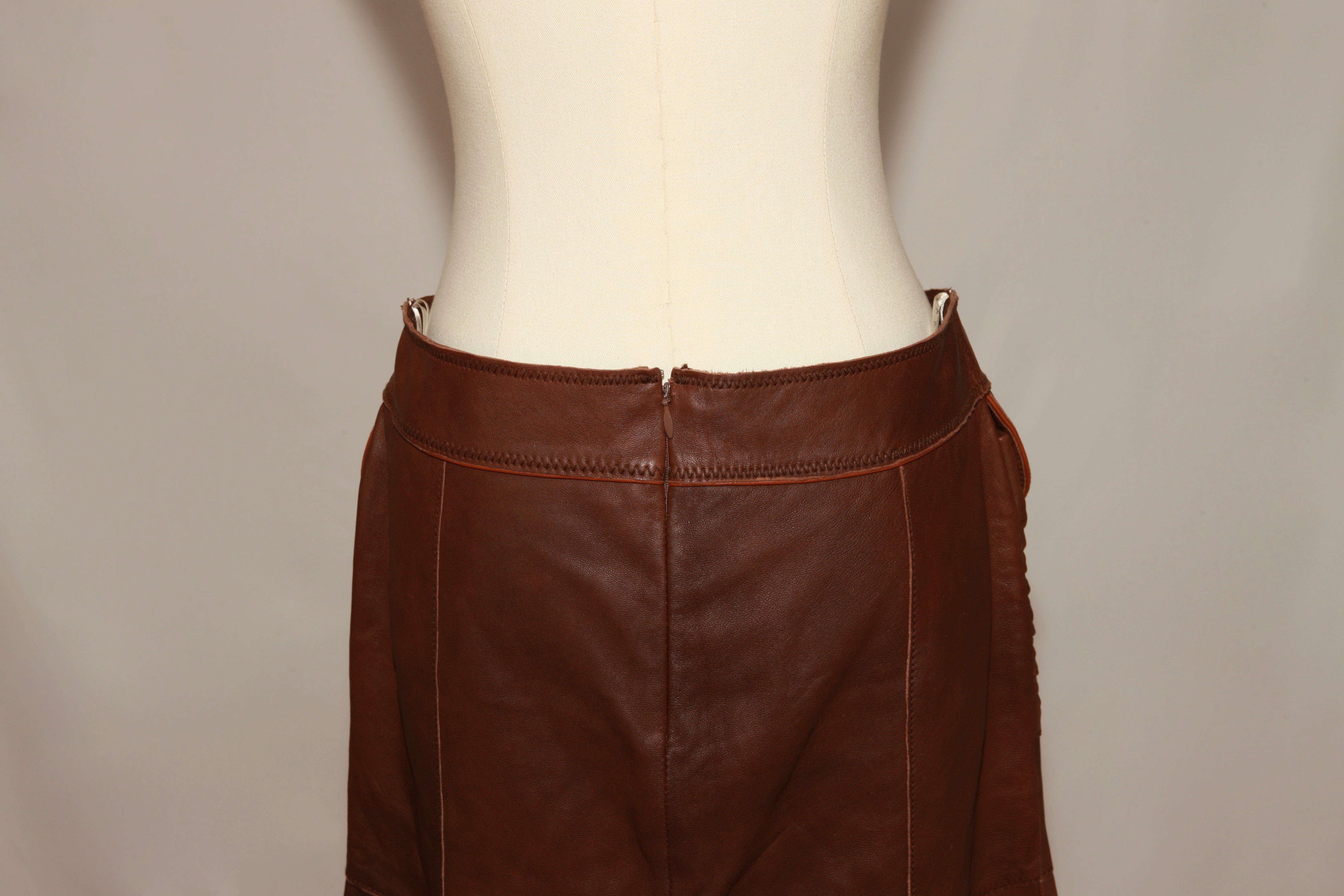 VNTG June Cognac Leather Midi Skirt - Size 4