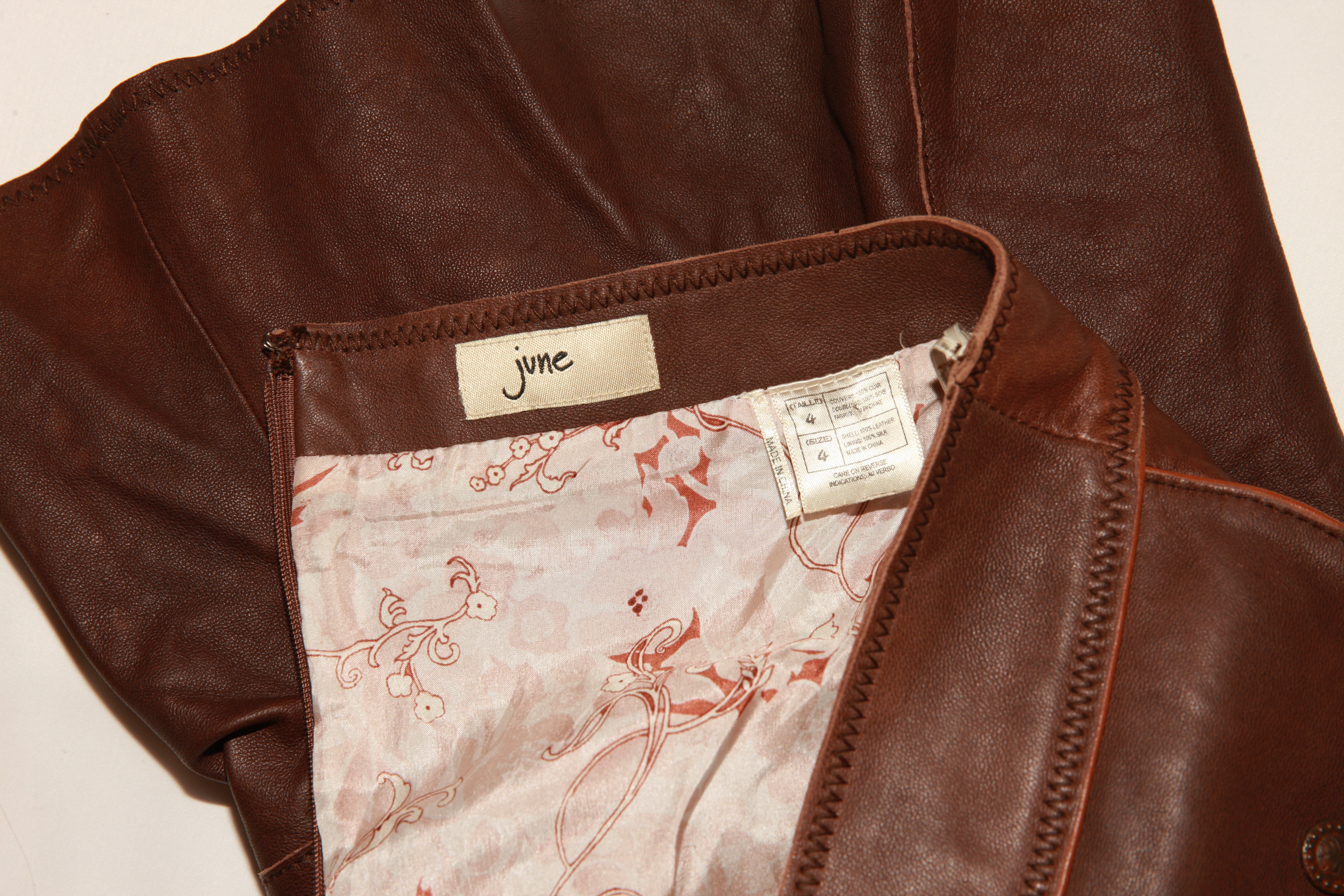 VNTG June Cognac Leather Midi Skirt - Size 4