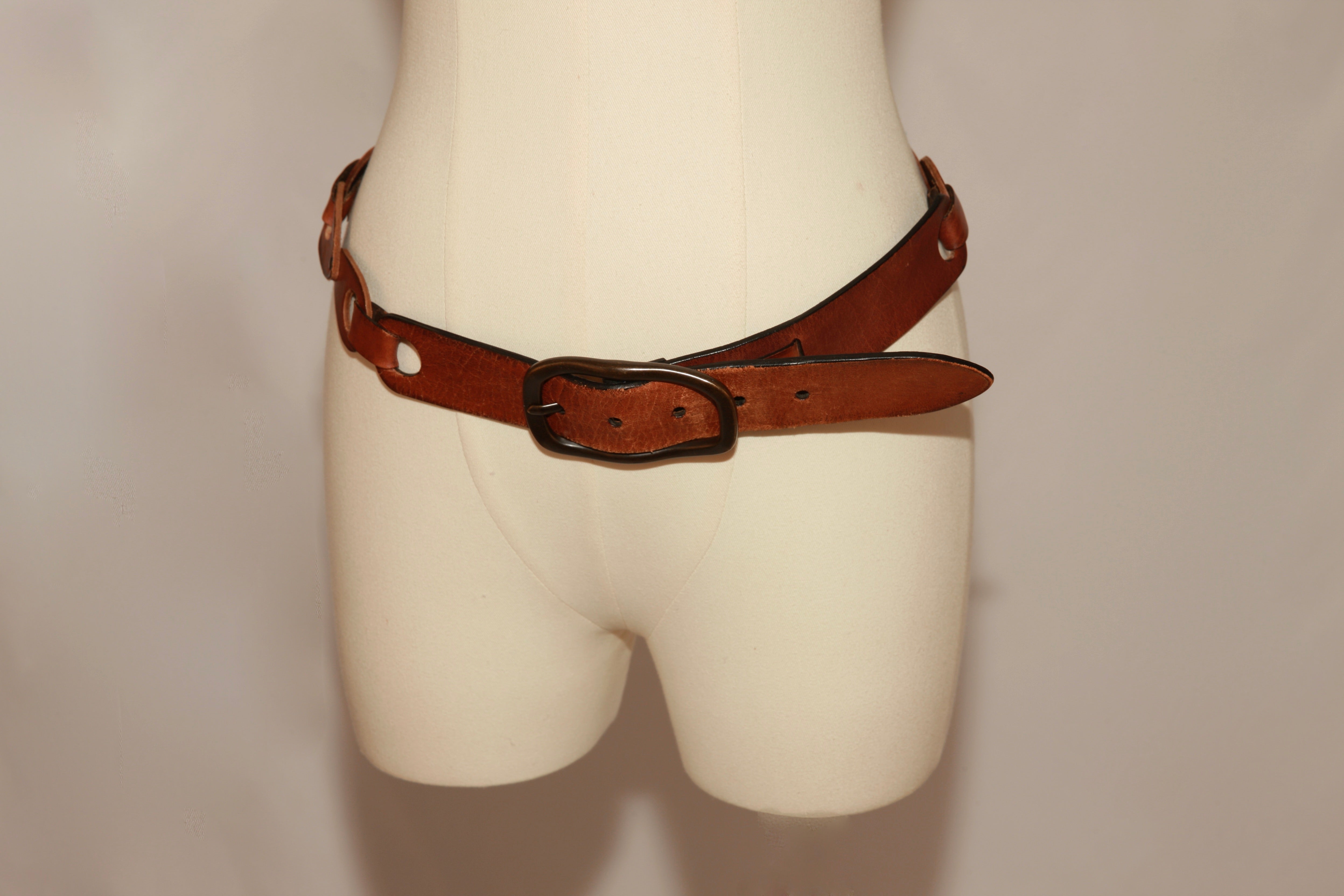 VNTG Roots Cognac Leather Link Belt - Size M