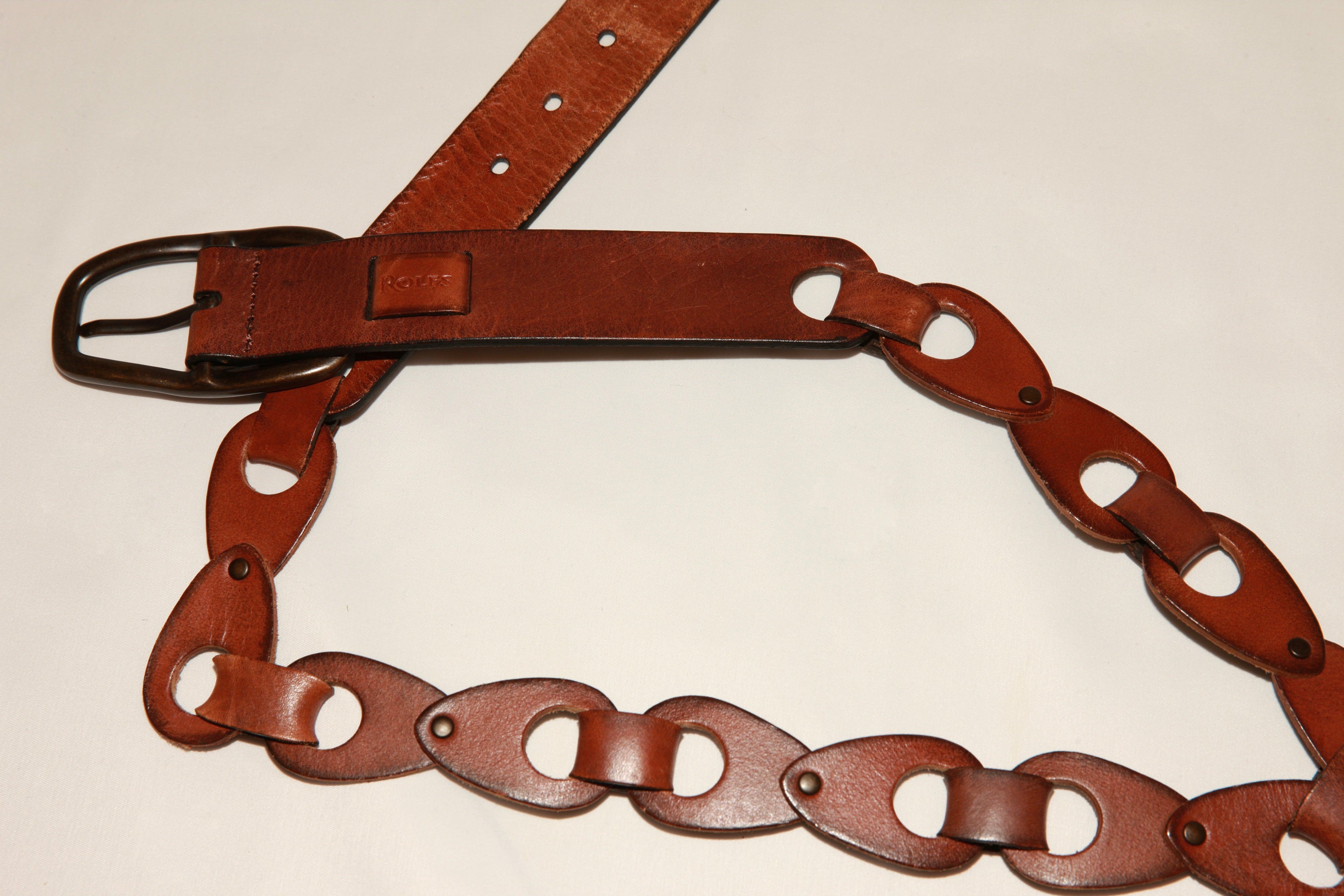 VNTG Roots Cognac Leather Link Belt - Size M