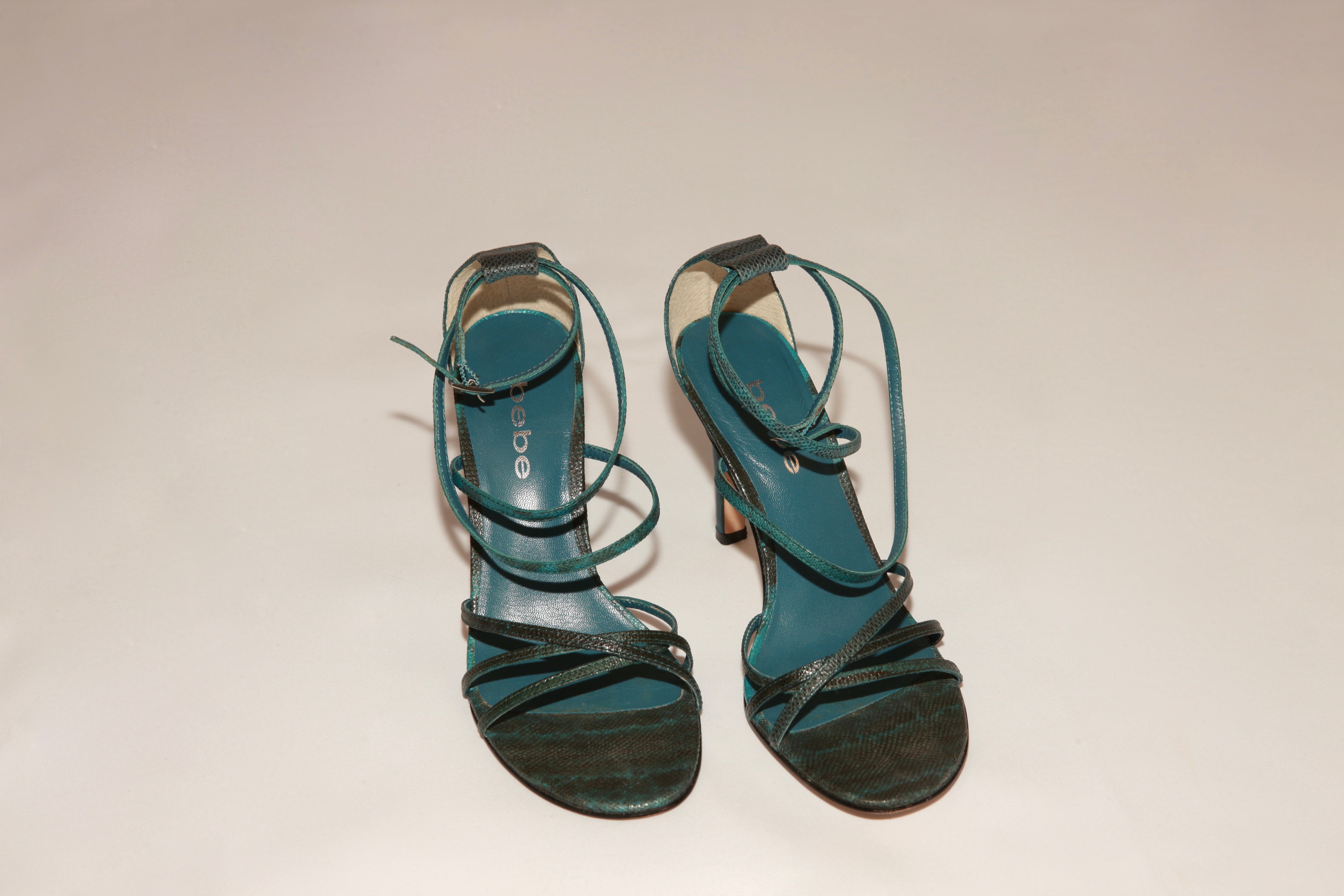 VNTG Teal Snake Bebe Heels - Size 6M