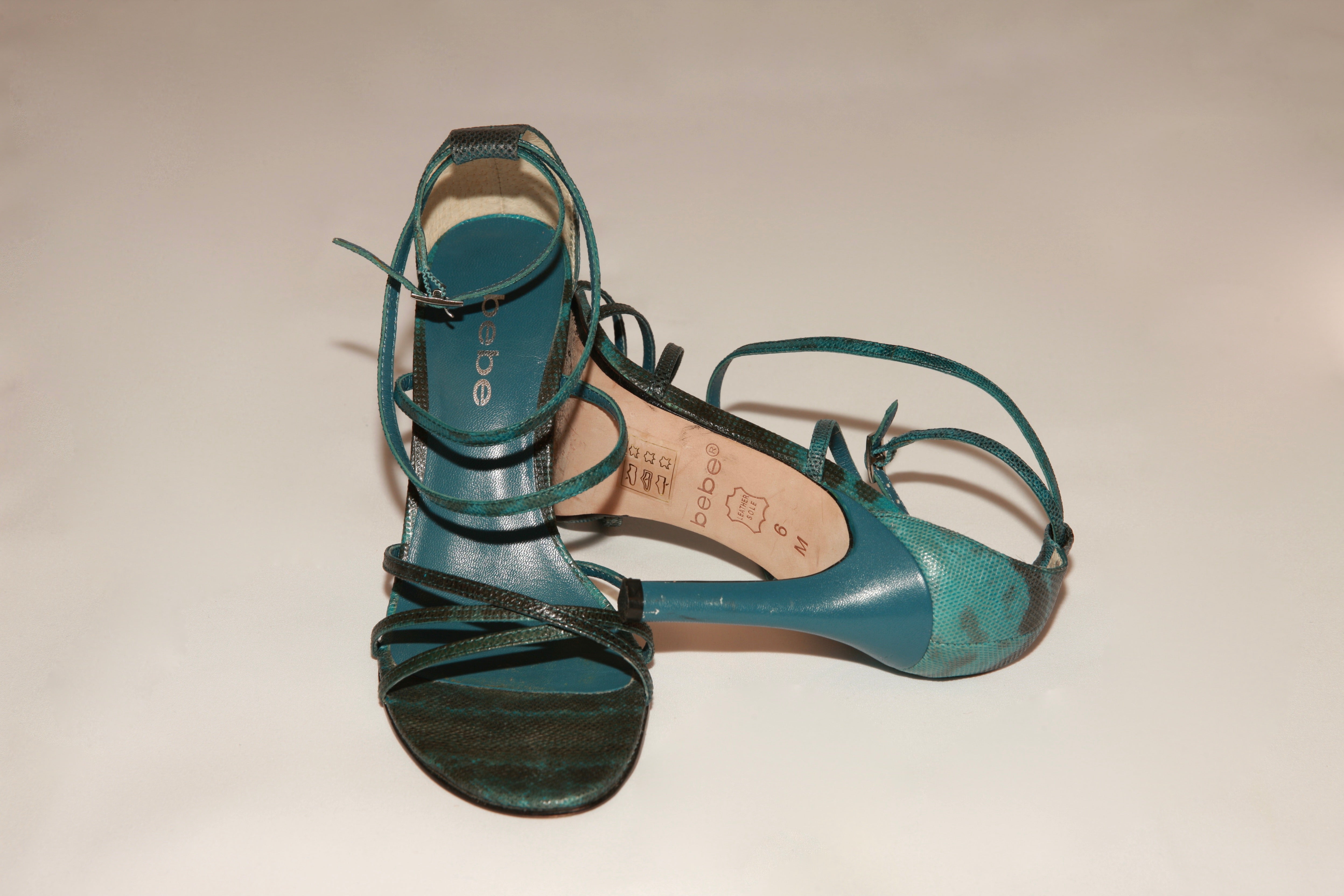 VNTG Teal Snake Bebe Heels - Size 6M