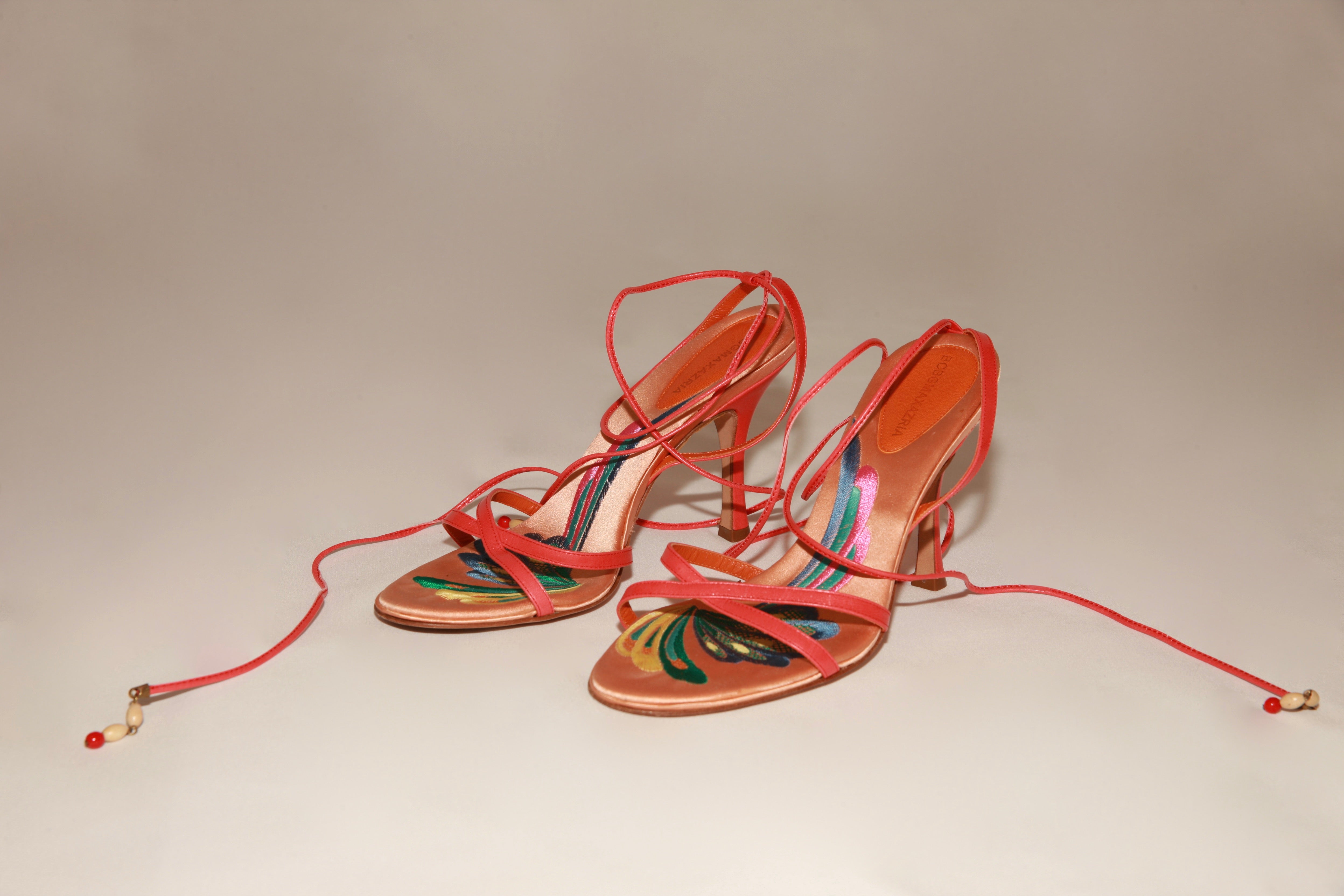 VNTG BCBG Max Azria Embroidered Lace-Up Heels - Size 37