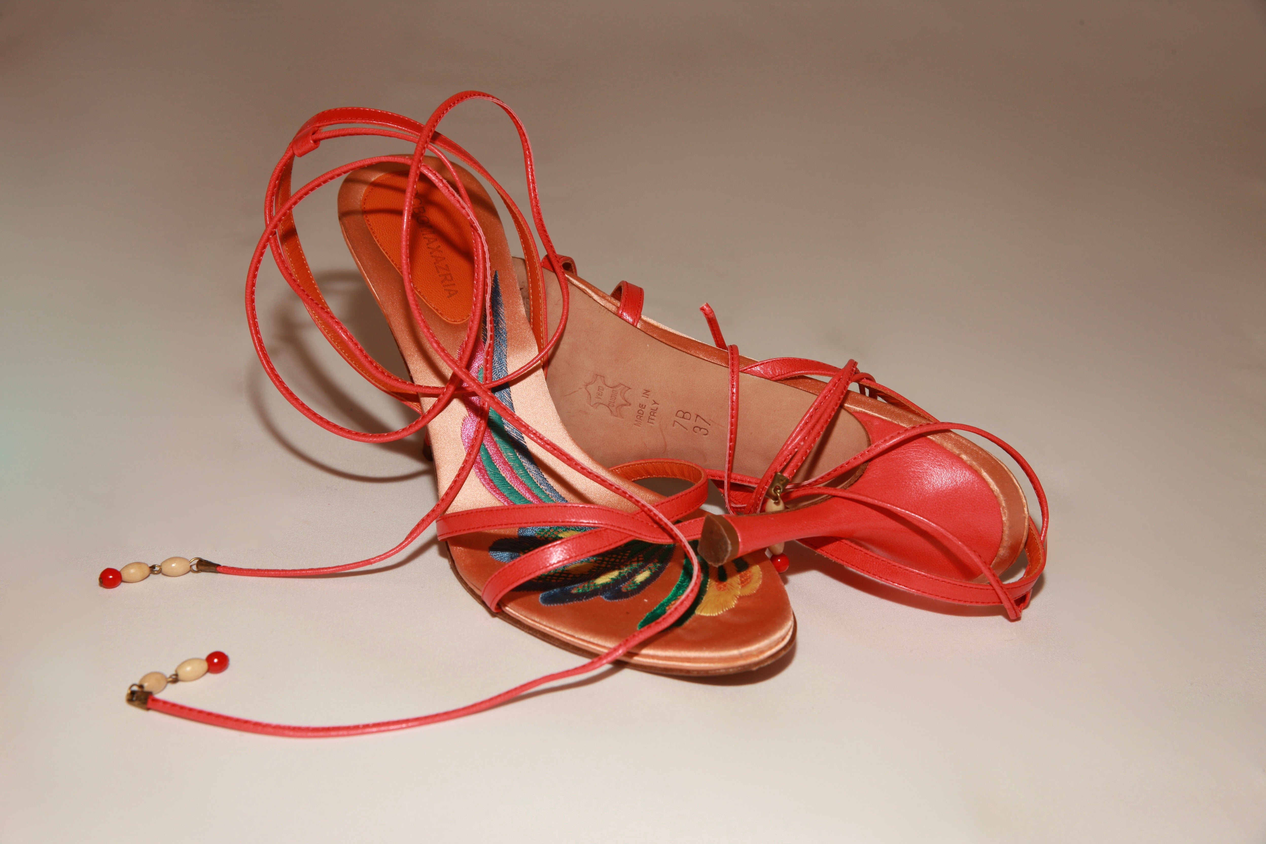 VNTG BCBG Max Azria Embroidered Lace-Up Heels - Size 37