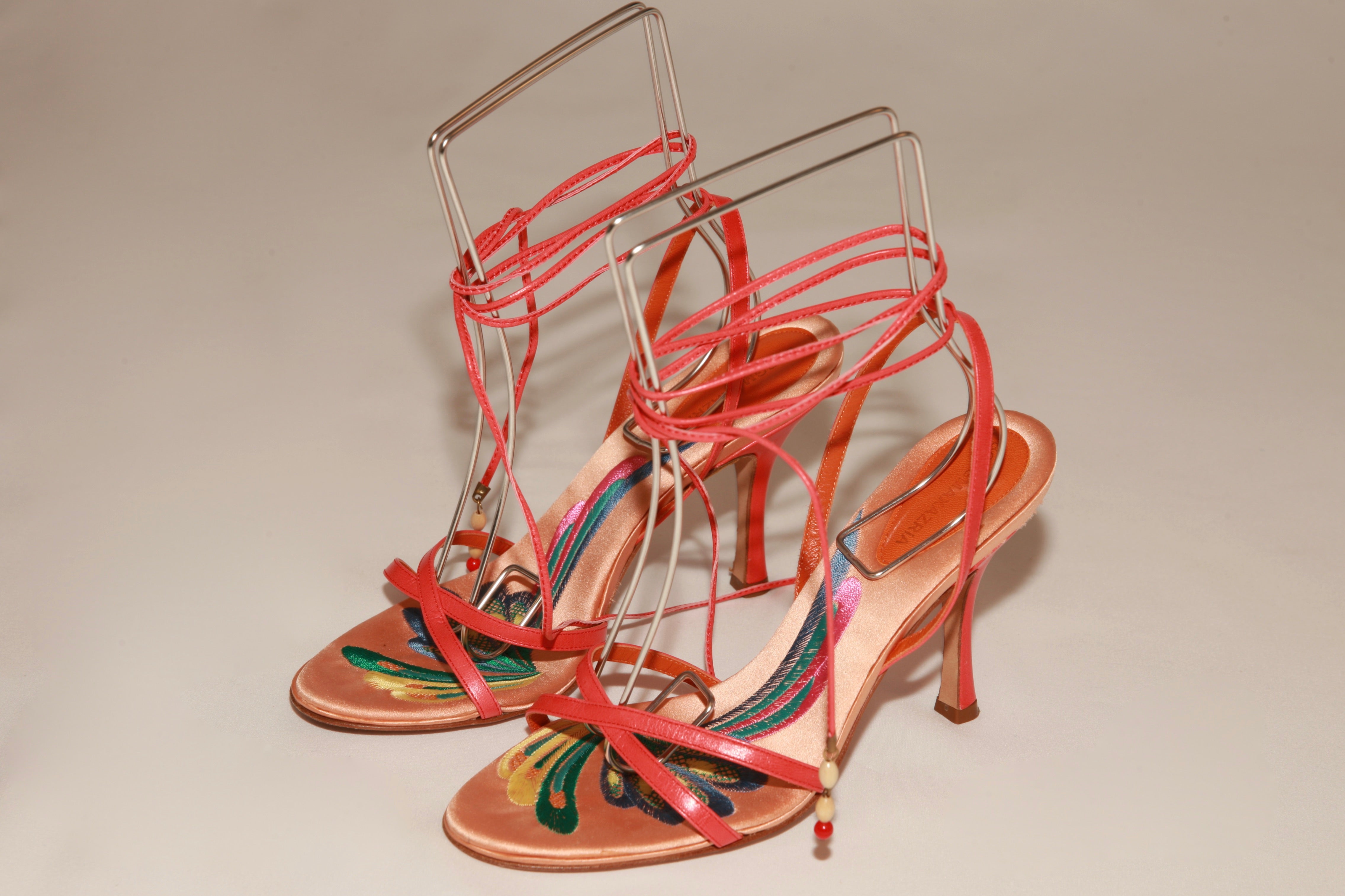VNTG BCBG Max Azria Embroidered Lace-Up Heels - Size 37