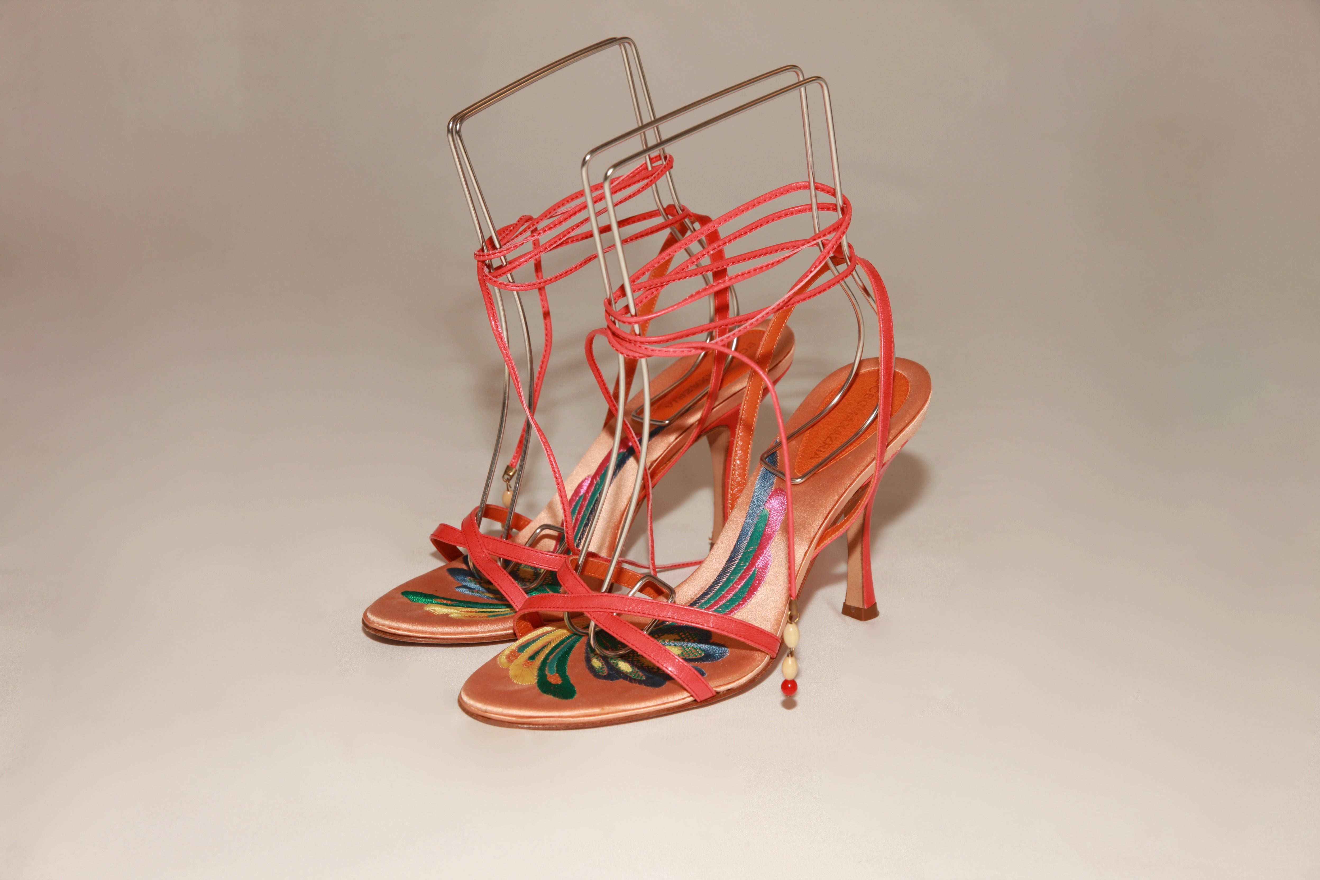 VNTG BCBG Max Azria Embroidered Lace-Up Heels - Size 37