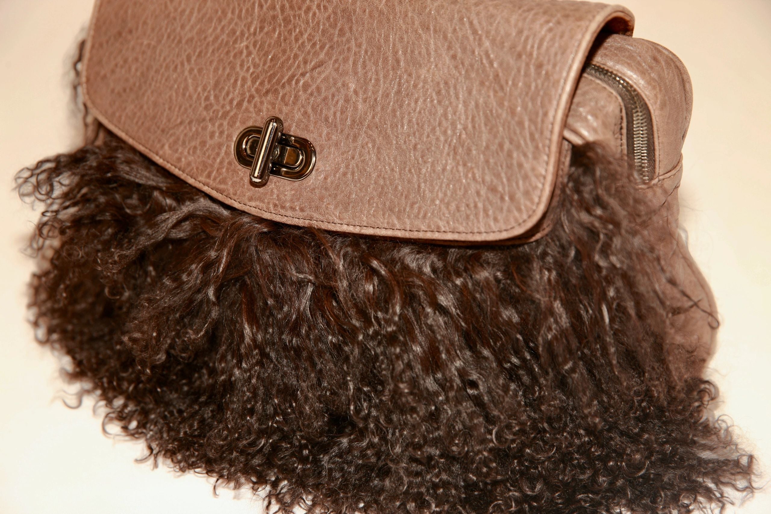 VNTG Cassandra Los Angeles Brown Fur Leather Satchel