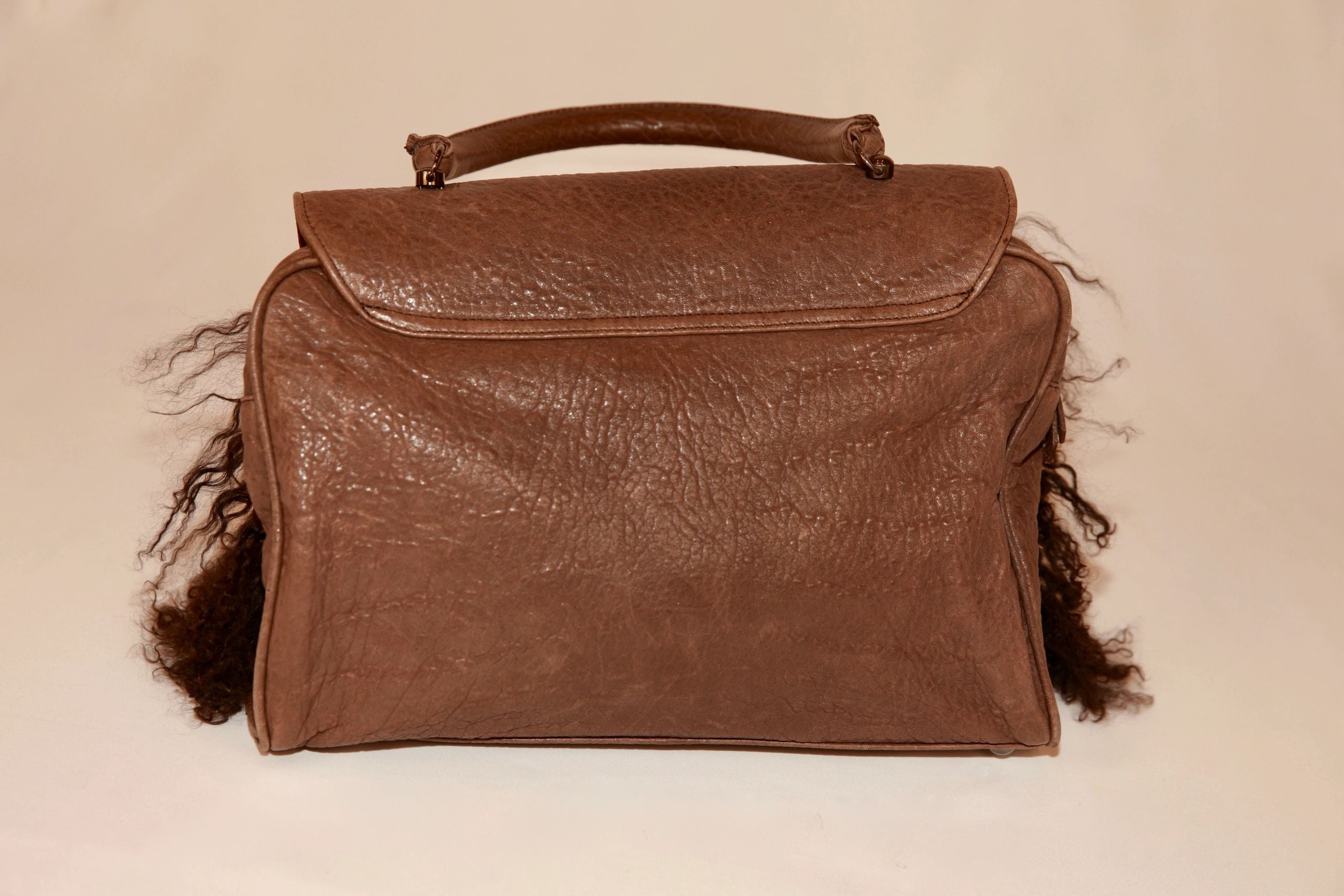VNTG Cassandra Los Angeles Brown Fur Leather Satchel