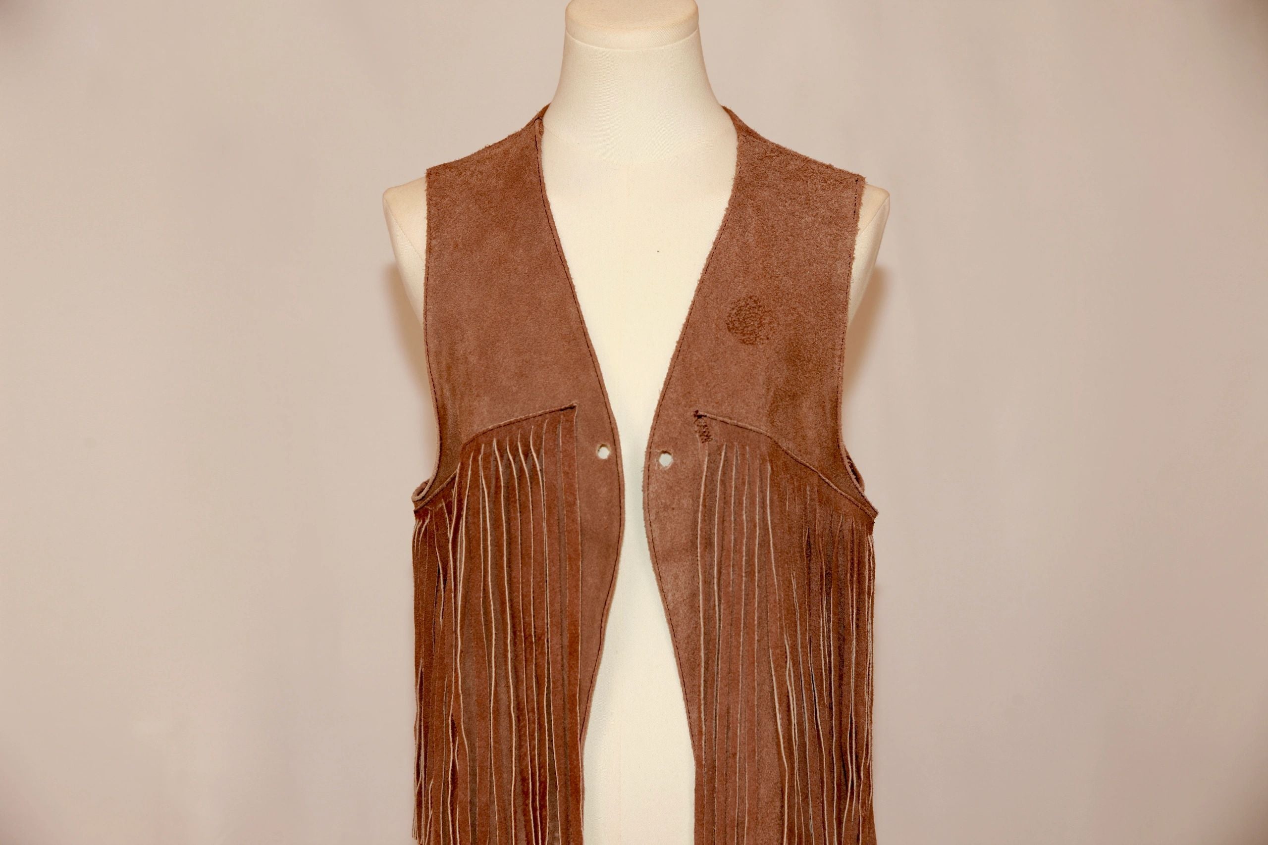 VNTG Genuine Suede Leather Fringe Vest - Size M