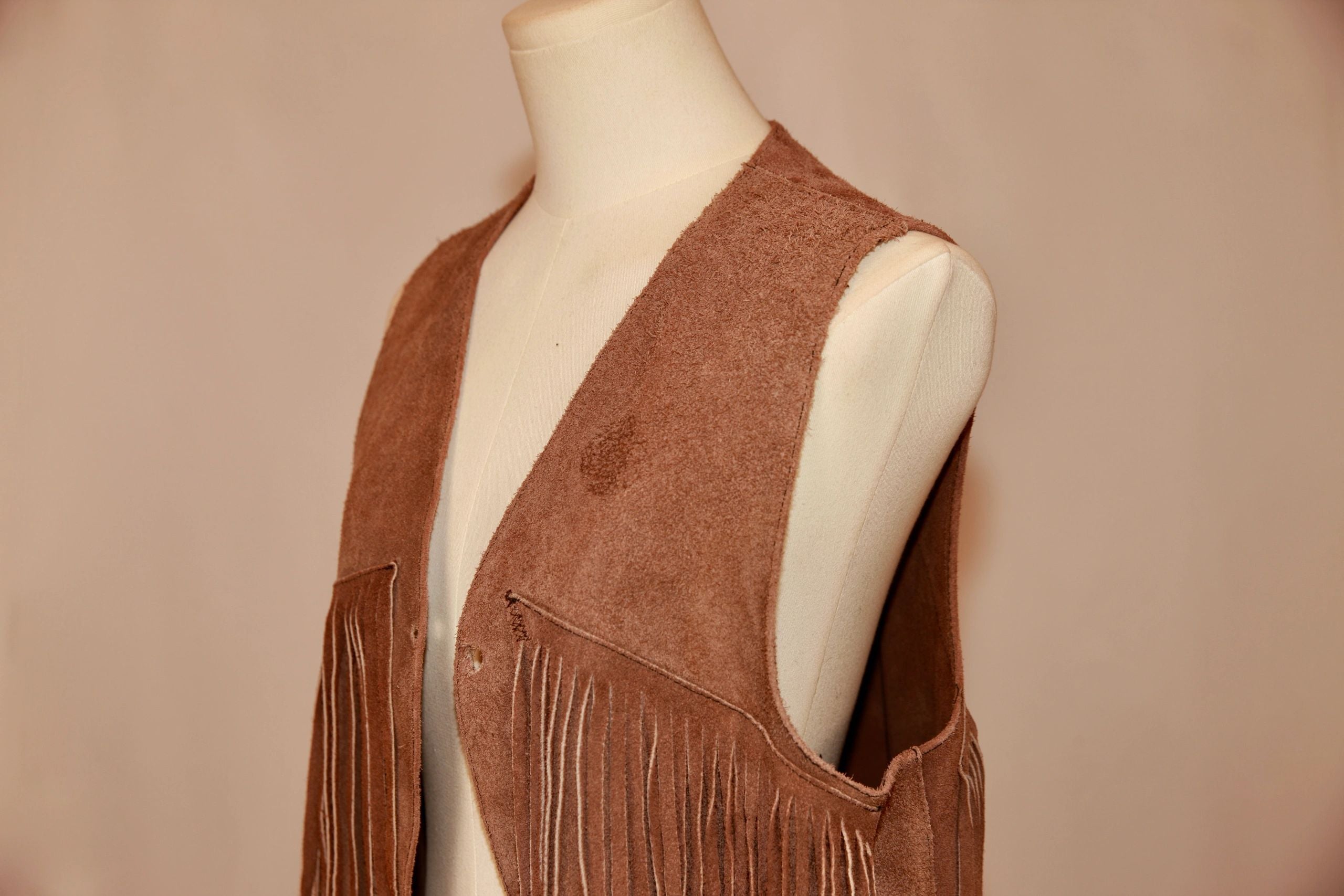 VNTG Genuine Suede Leather Fringe Vest - Size M