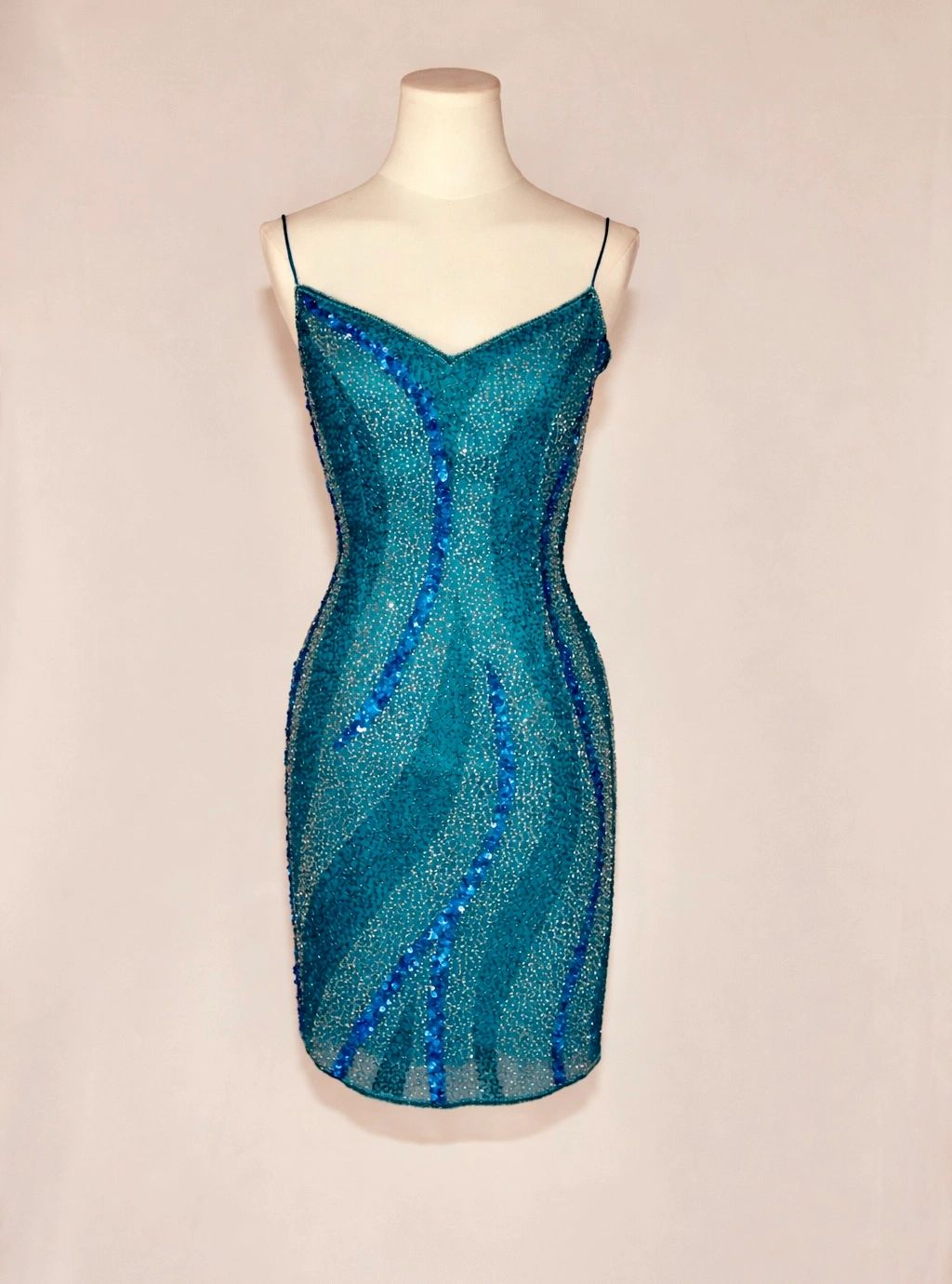 VNTG Vintage Scala Silk Beaded Open-Back Dress - Size Small