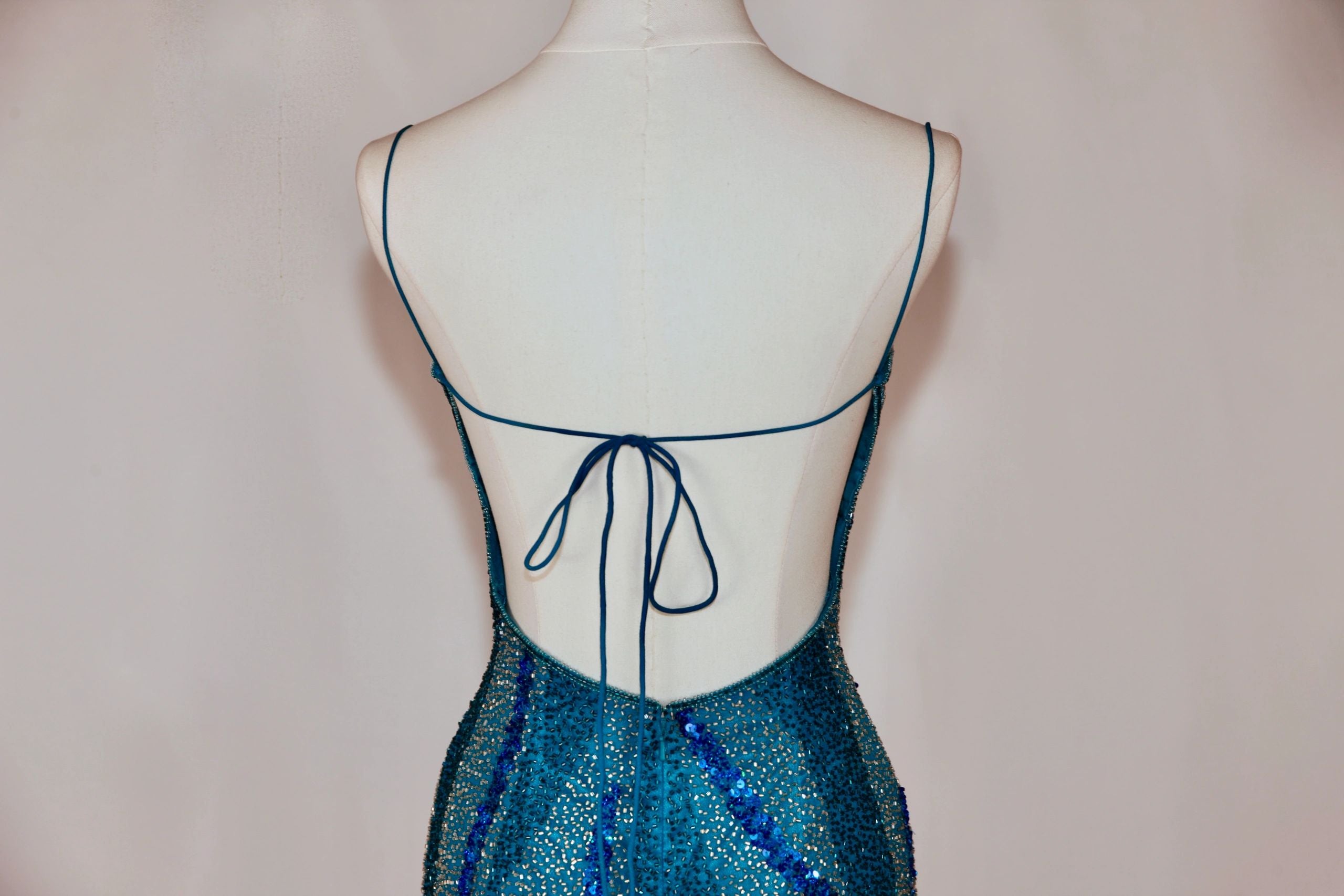 VNTG Vintage Scala Silk Beaded Open-Back Dress - Size Small