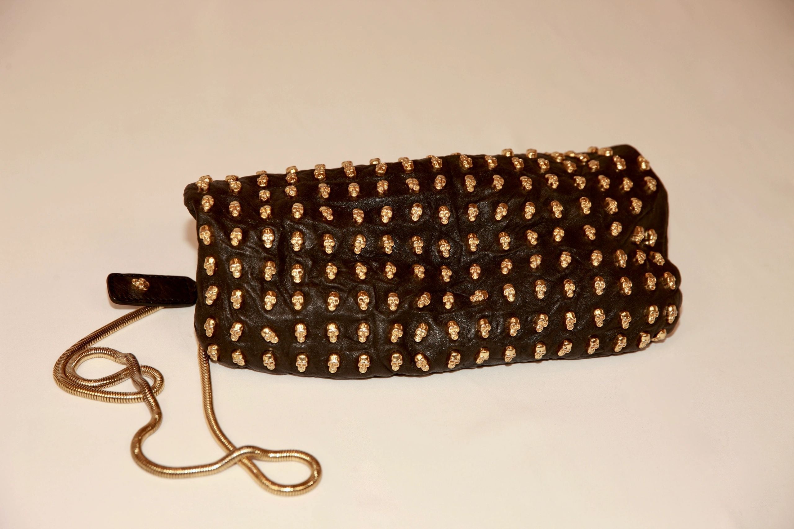 VNTG Thomas Wylde Black Leather Gold Skull Stud Crossbody