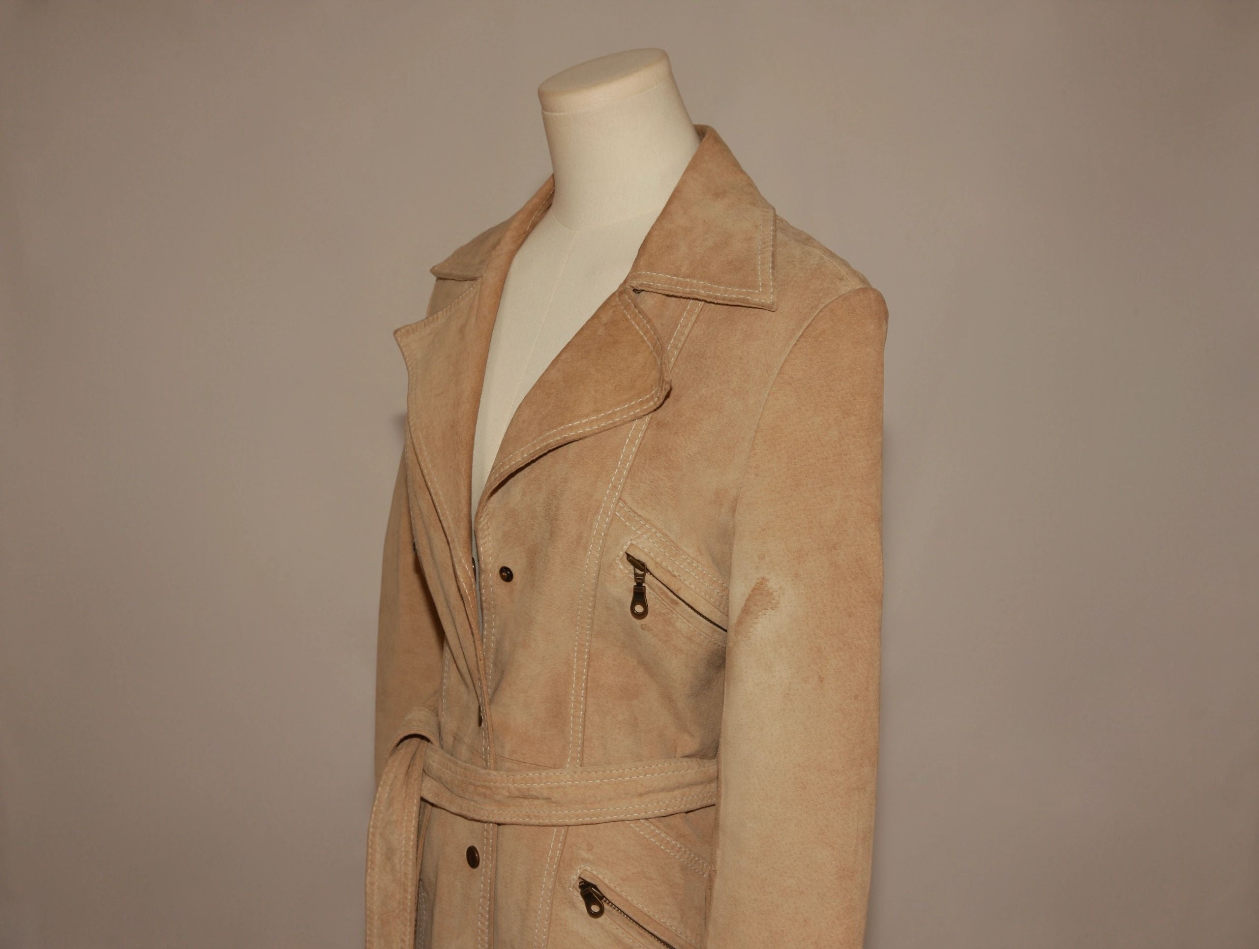 VNTG Suede Leather Arden B. Trench Coat - Size Small