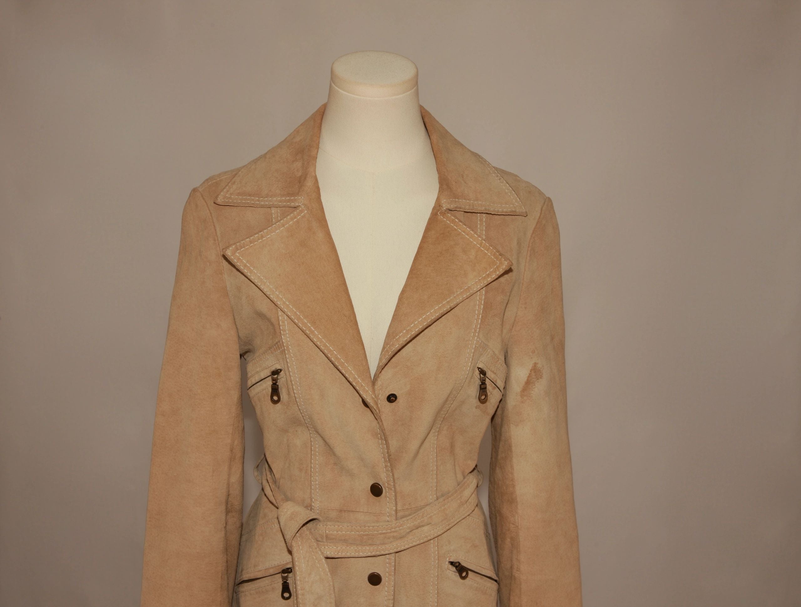 VNTG Suede Leather Arden B. Trench Coat - Size Small