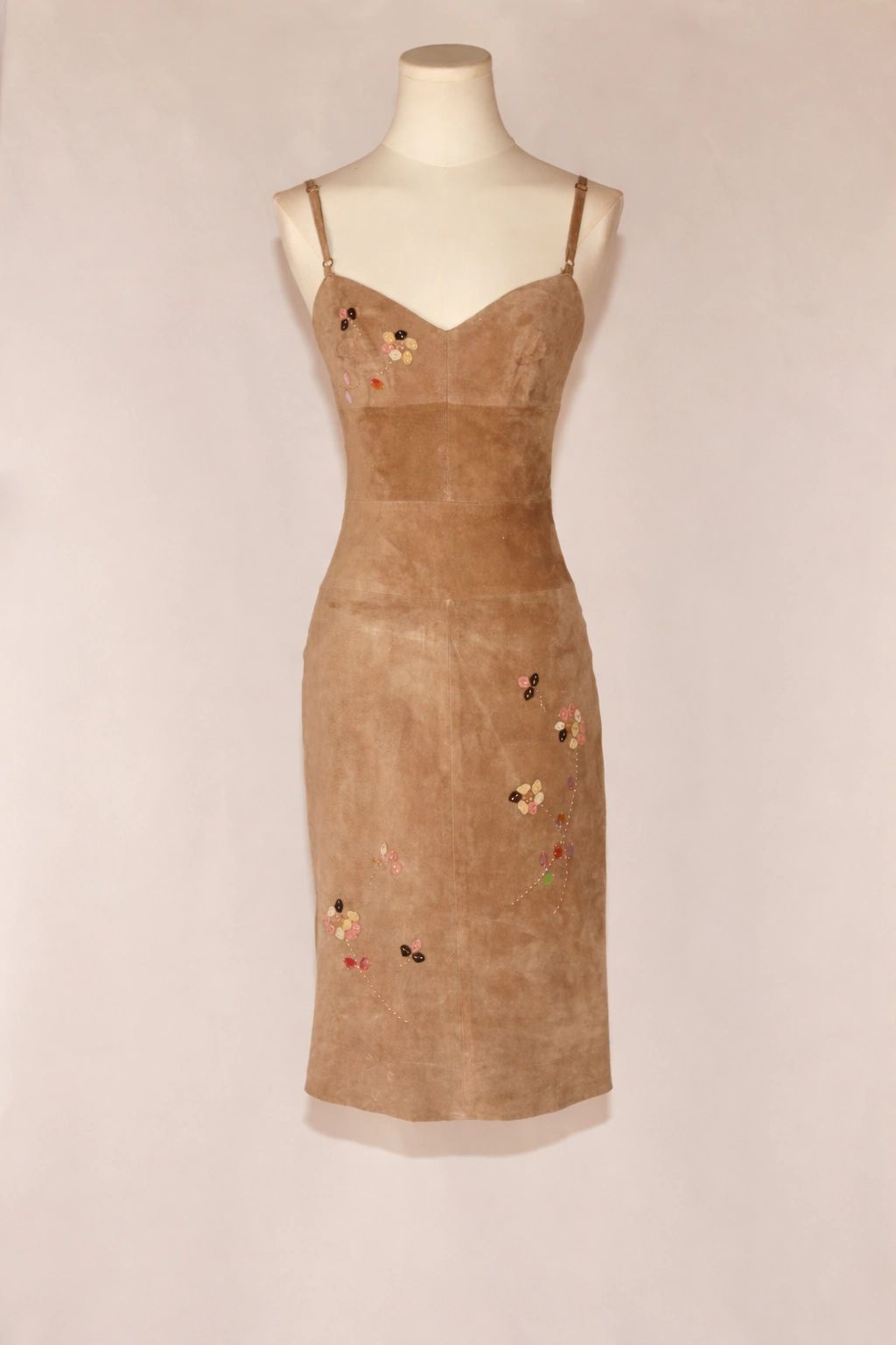 VNTG BCBG Suede Leather Embroidered Dress - Size 0